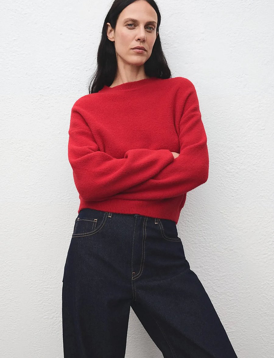 Mango - Round-neck knitted sweater - pullover - red - 0