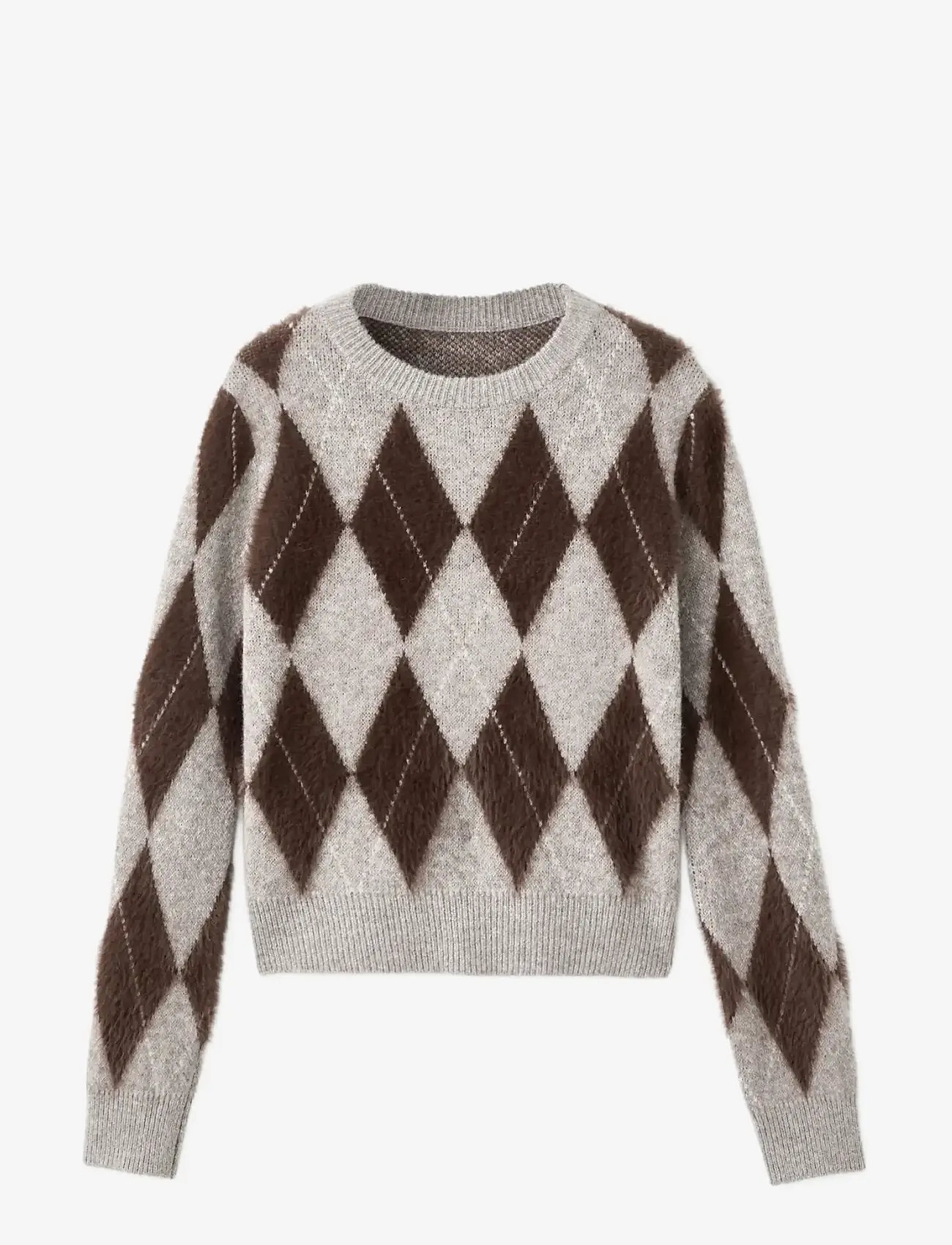 Mango - Argyle knit sweater - lt pastel grey - 1