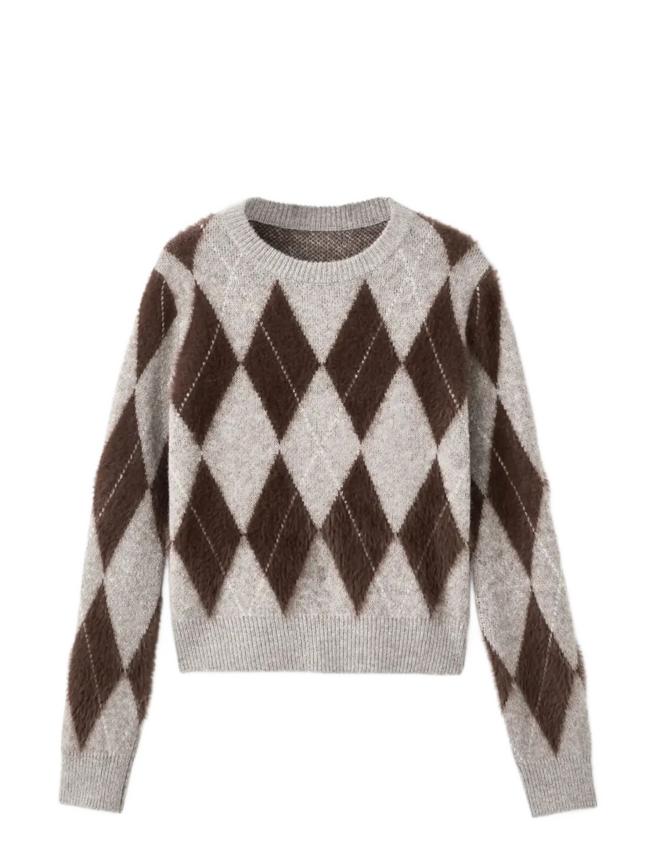Mango Argyle knit sweater - Kläder - LT PASTEL GREY / brown