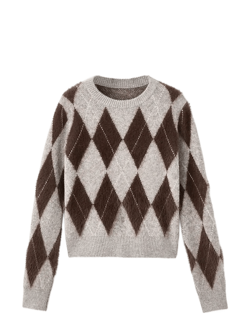 Mango - Argyle knit sweater - striktrøjer - lt pastel grey - 1