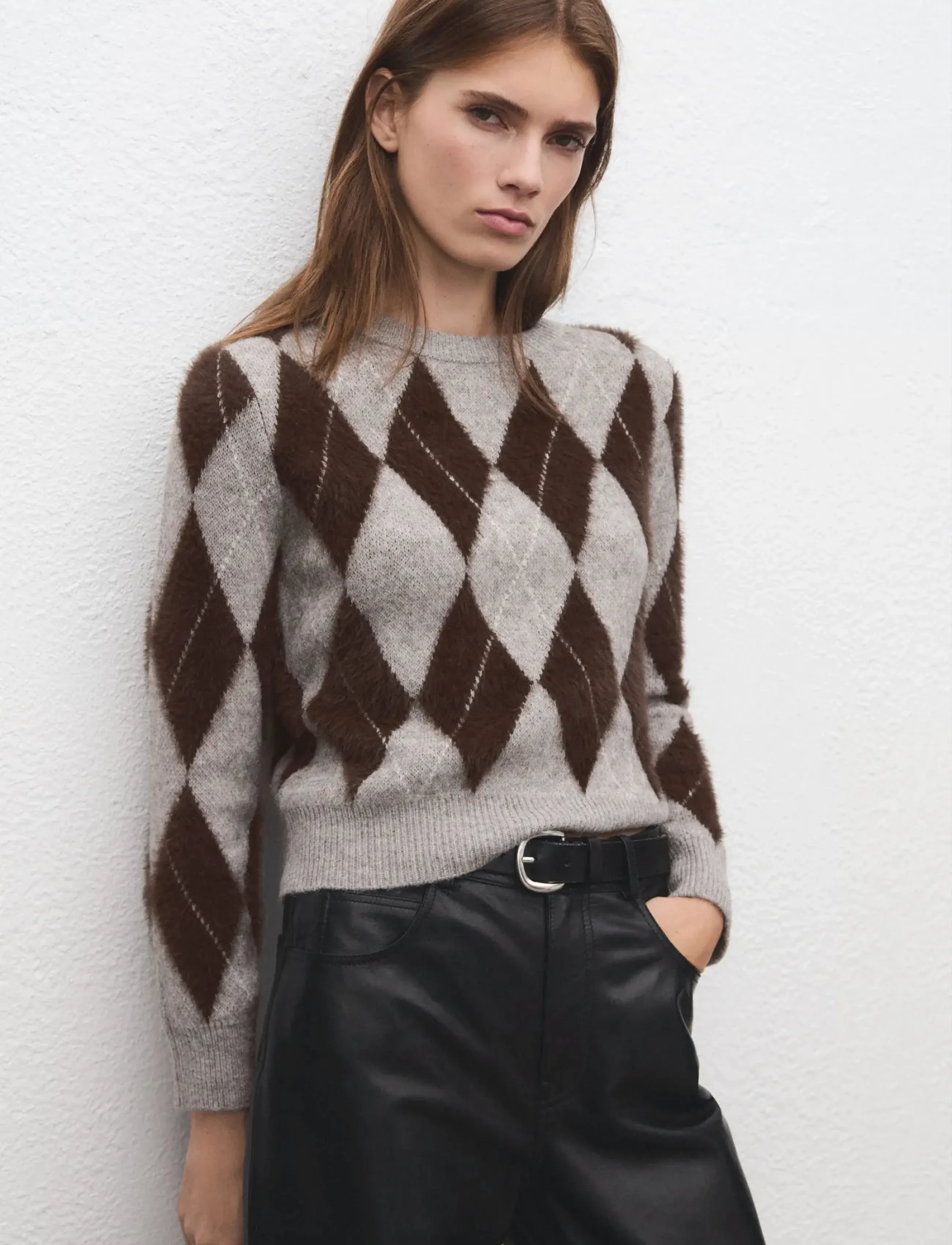 Mango - Argyle knit sweater - lt pastel grey - 0