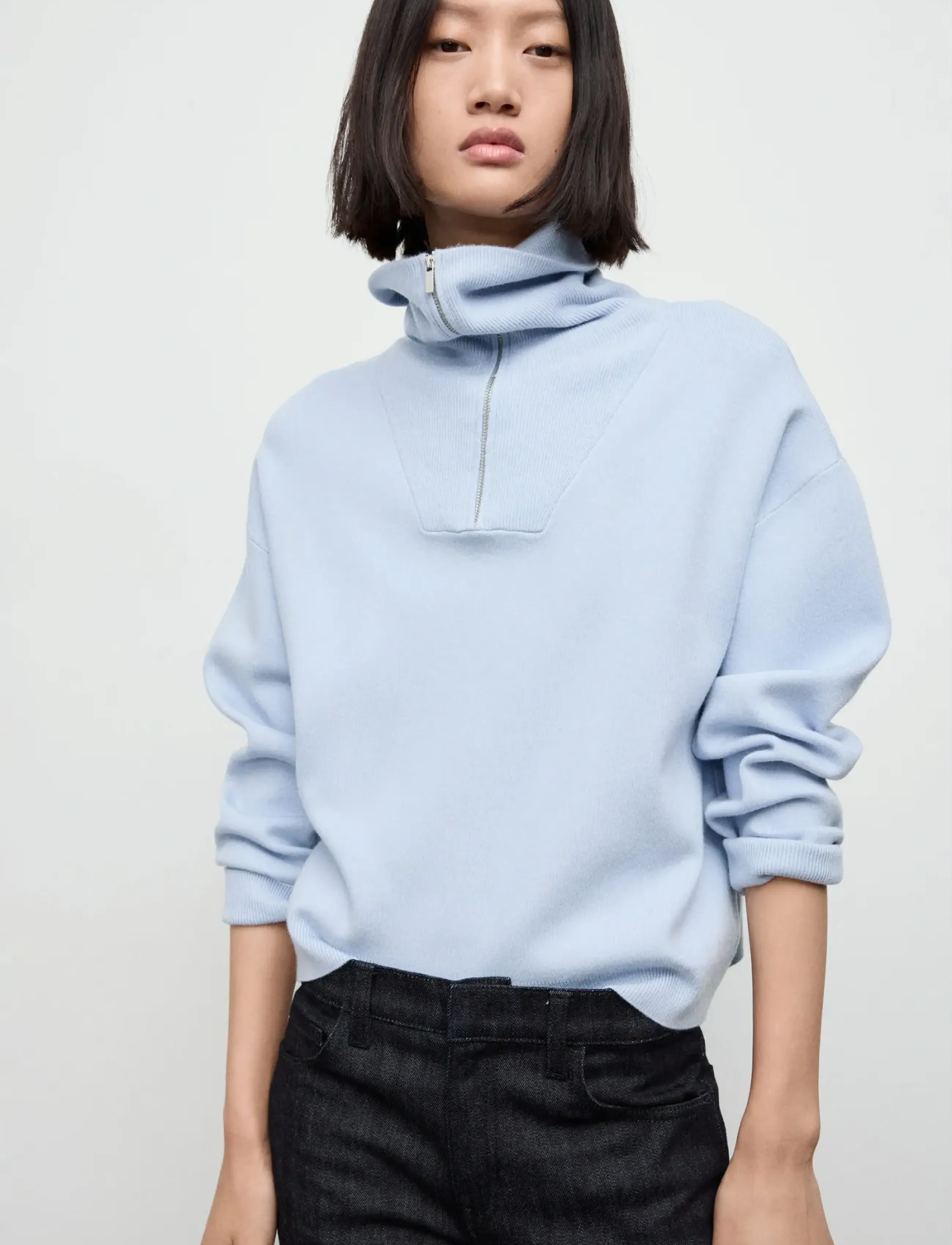 Mango Turtleneck Sweater With Zip, Kvinder, Halv Lynlås Rullekrave Sweater, Blå, Str: L