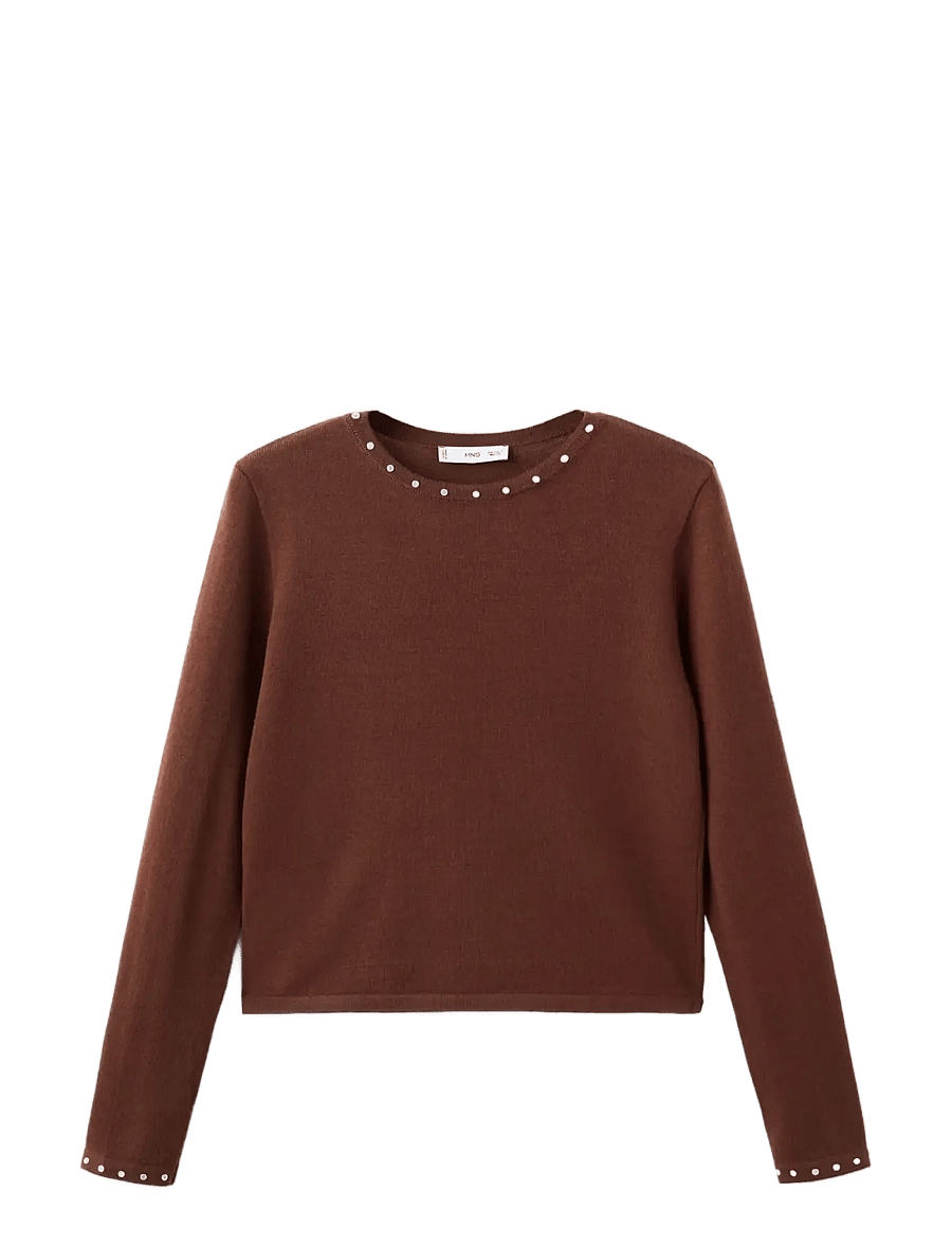Mango - Studded knitted sweater - striktrøjer - brown - 1