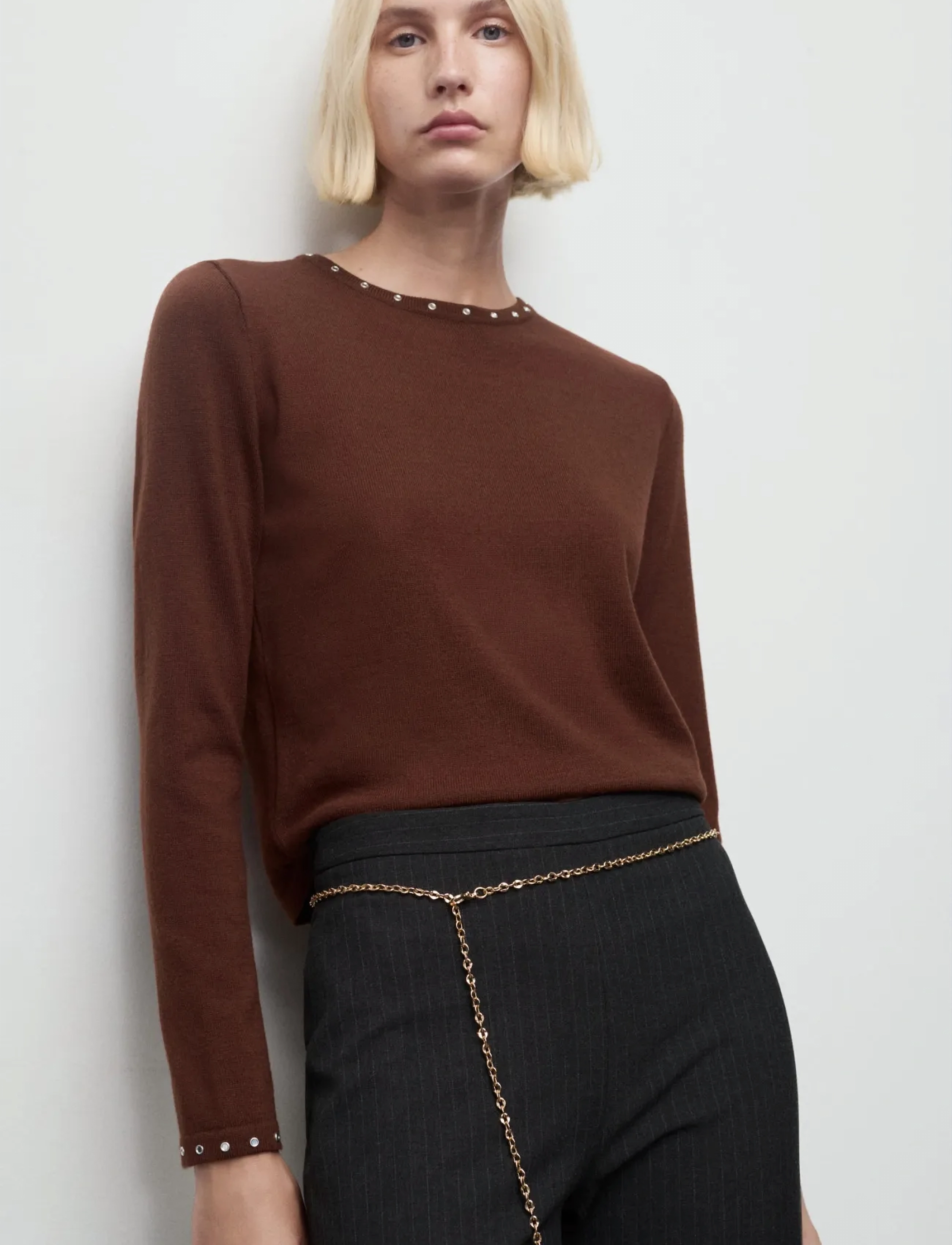 Mango Studded Knitted Sweater, Kvinder, Strikket Sweater Med Nitter, Brun, Str: M