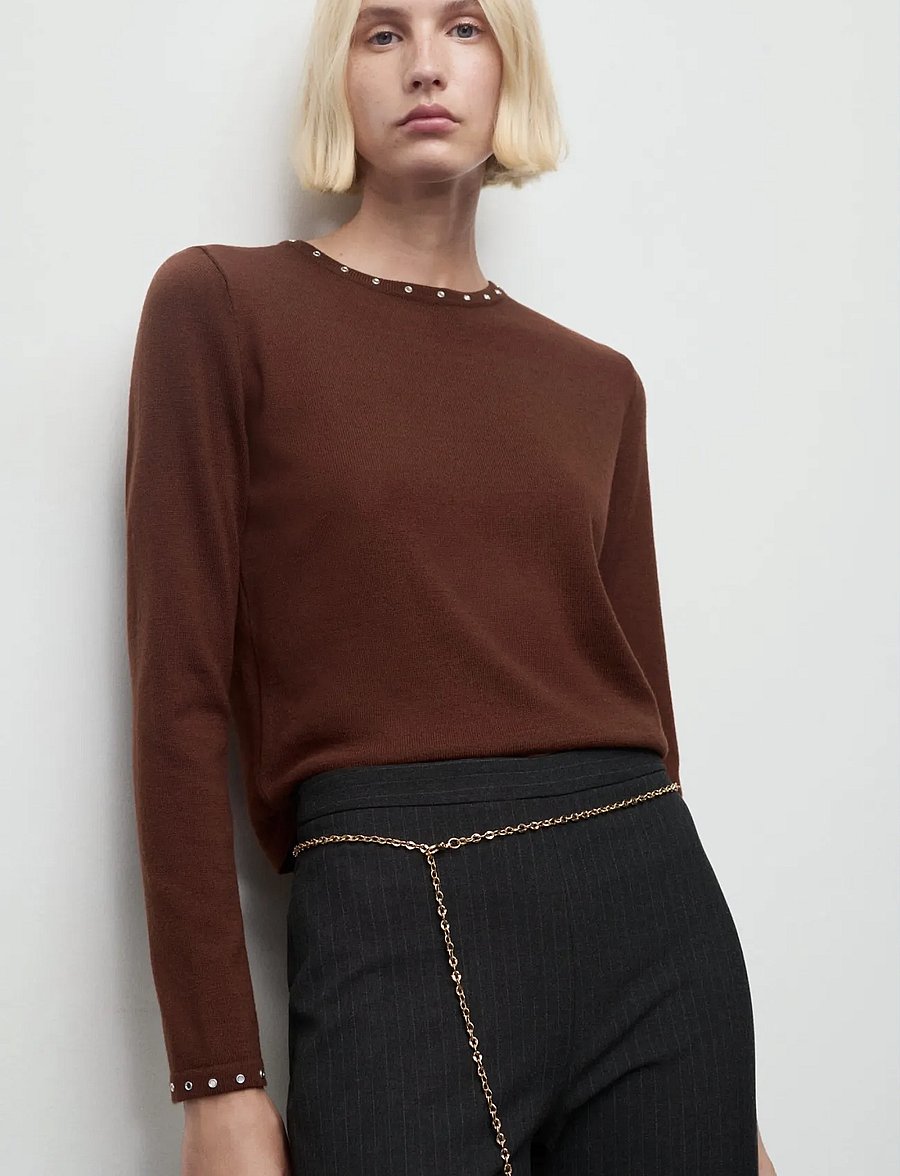 Mango - Studded knitted sweater - striktrøjer - brown - 0