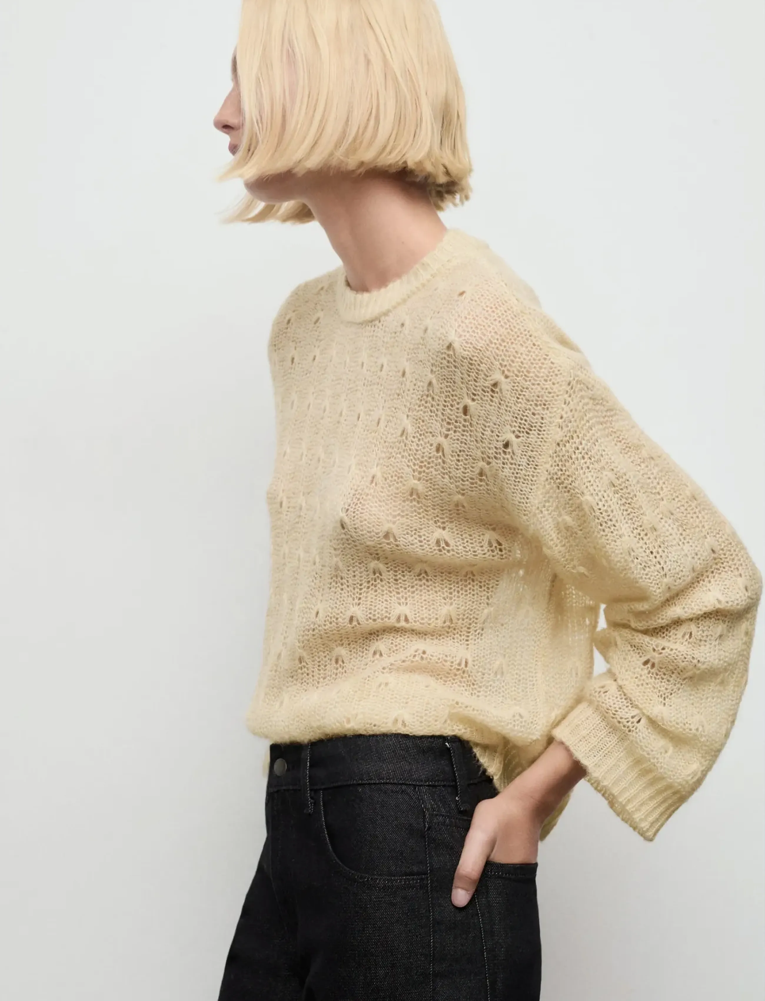 Mango Openwork Knit Sweater, M, Knitwear, Creme - Jumpers, Frauen