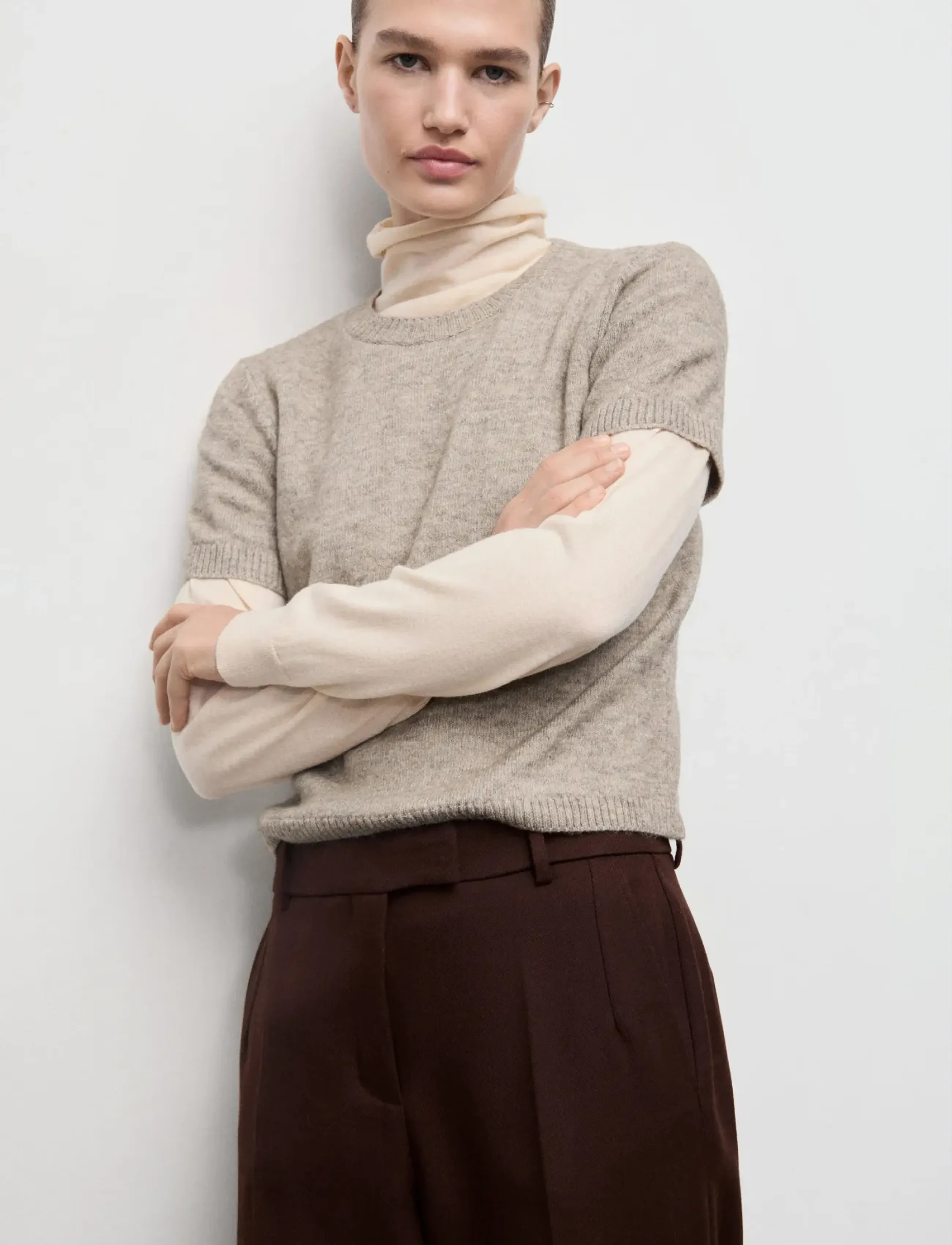 Mango Short-sleeved knitted sweater - Stickat - LT PASTEL GREY / grey