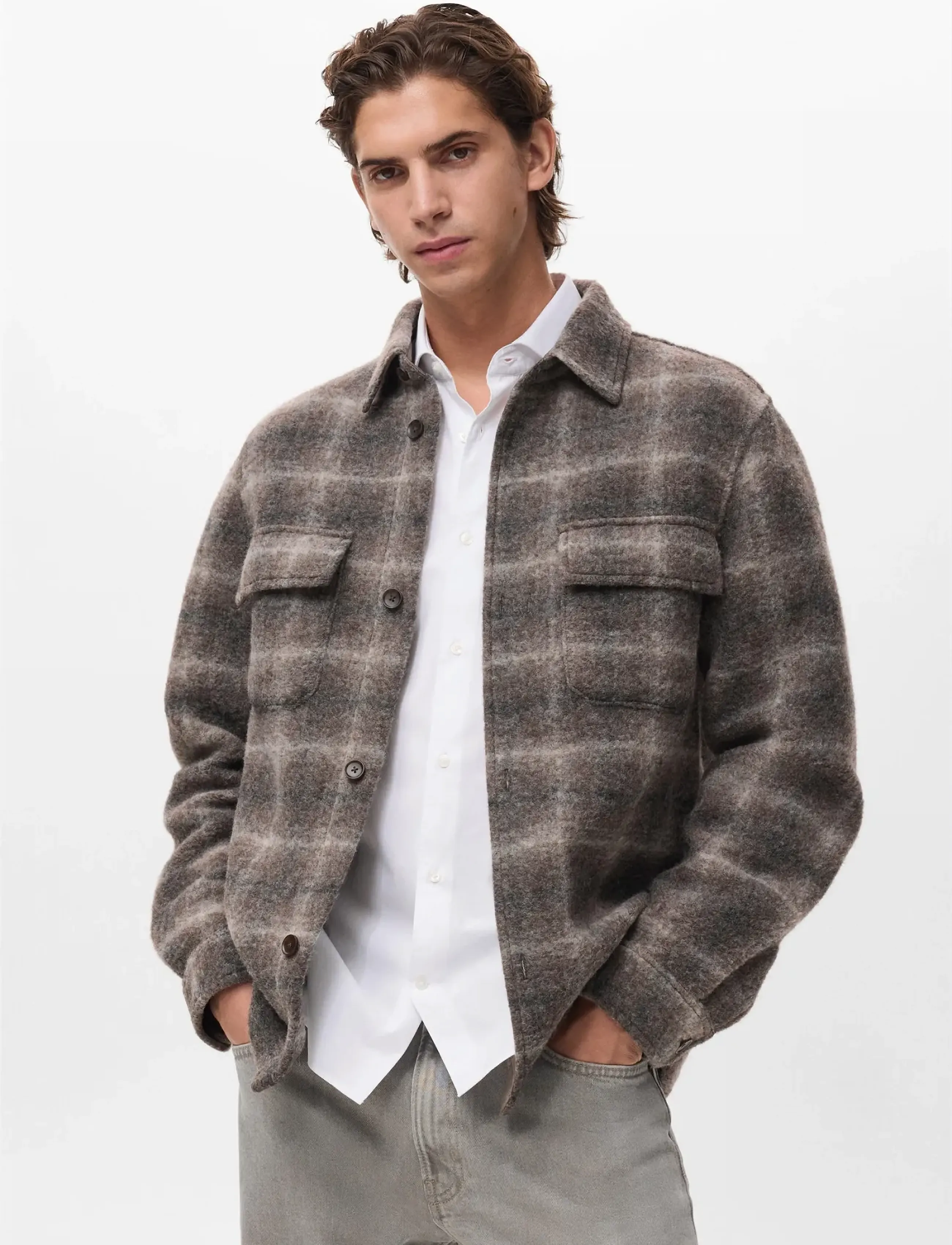 Mango Check wool-blend overshirt - Mango - BROWN / brown