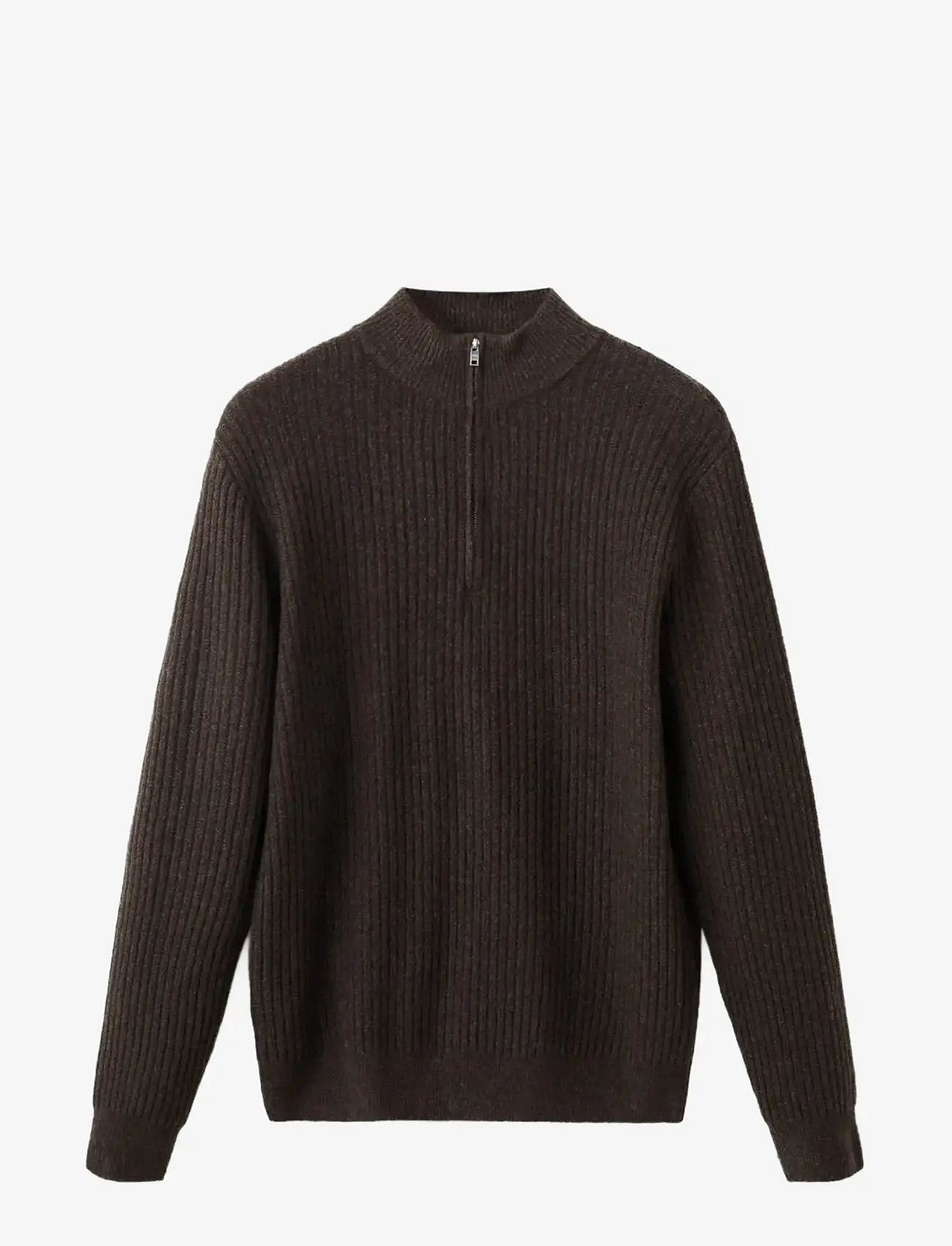 Mango - Ribbed sweater with zip neck - halfzip strik - brown - 1