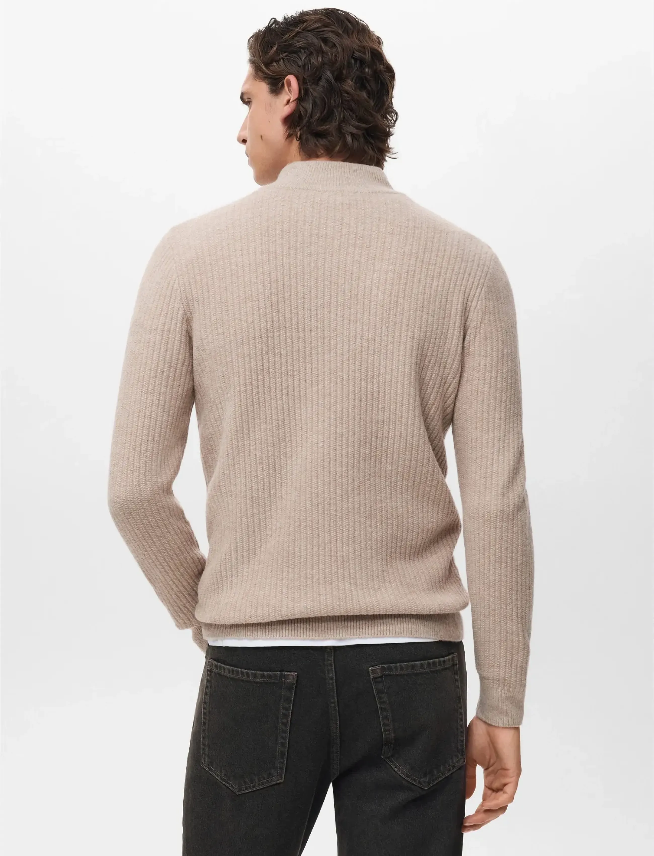 Mango - Ribbed sweater with zip neck - rollkragen - lt pastel brown - 3