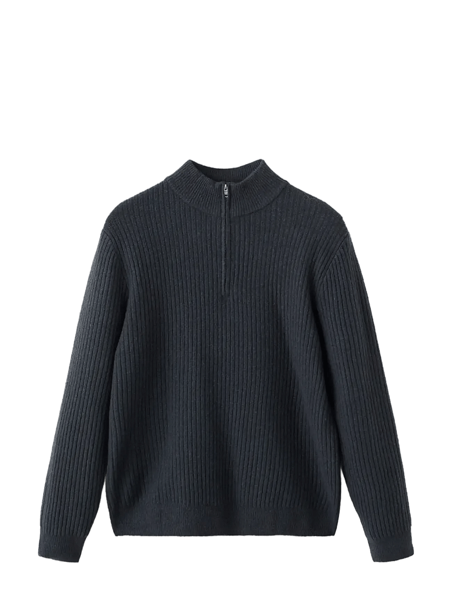 Mango - Ribbed sweater with zip neck - halfzip strik - medium blue - 1