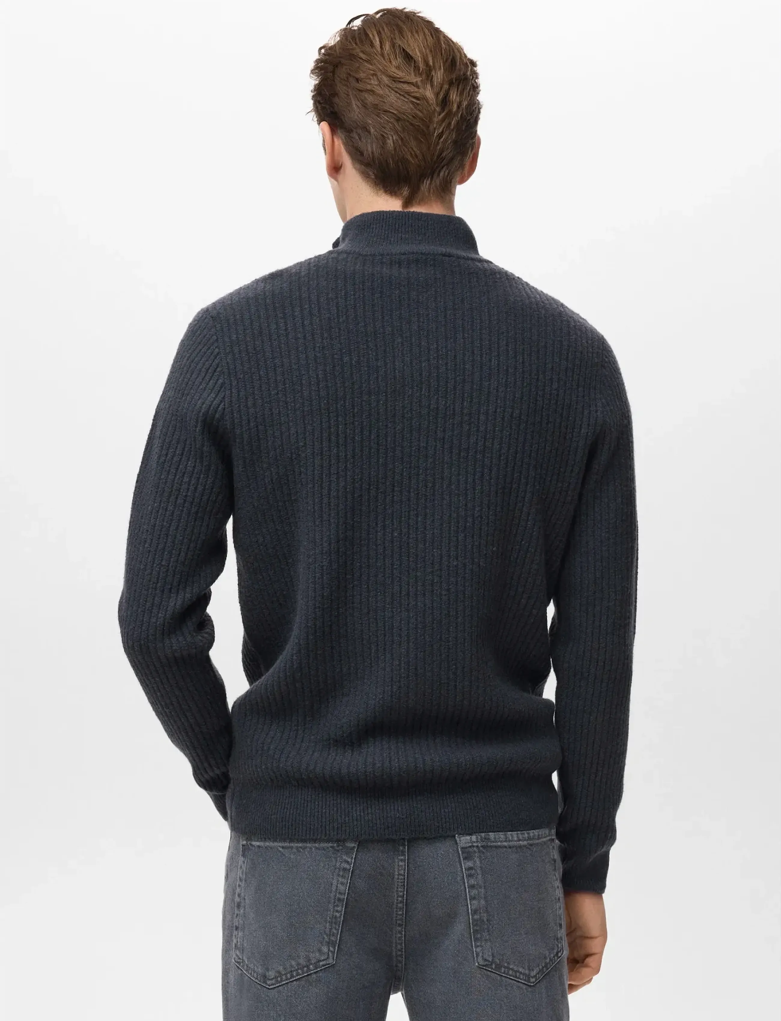 Mango - Ribbed sweater with zip neck - rollkragen - medium blue - 3