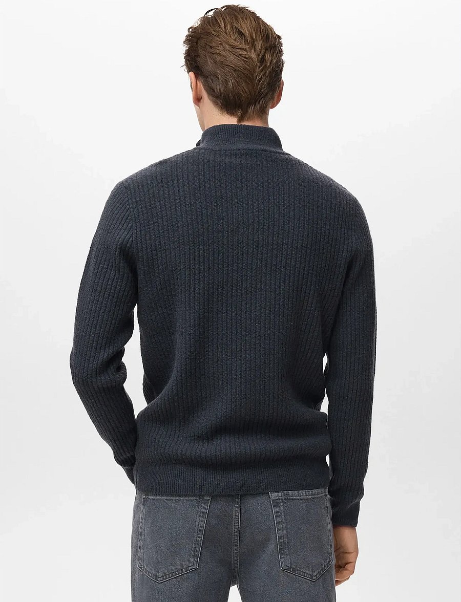 Mango - Ribbed sweater with zip neck - halfzip strik - medium blue - 3