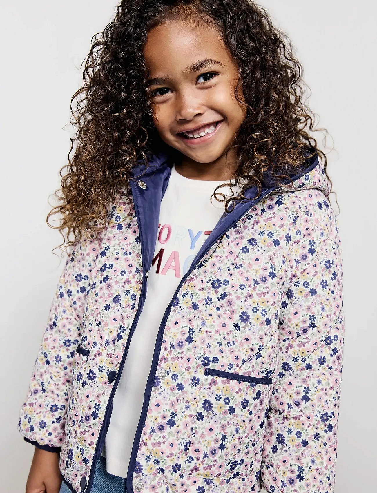 Flowers print quilted anorak