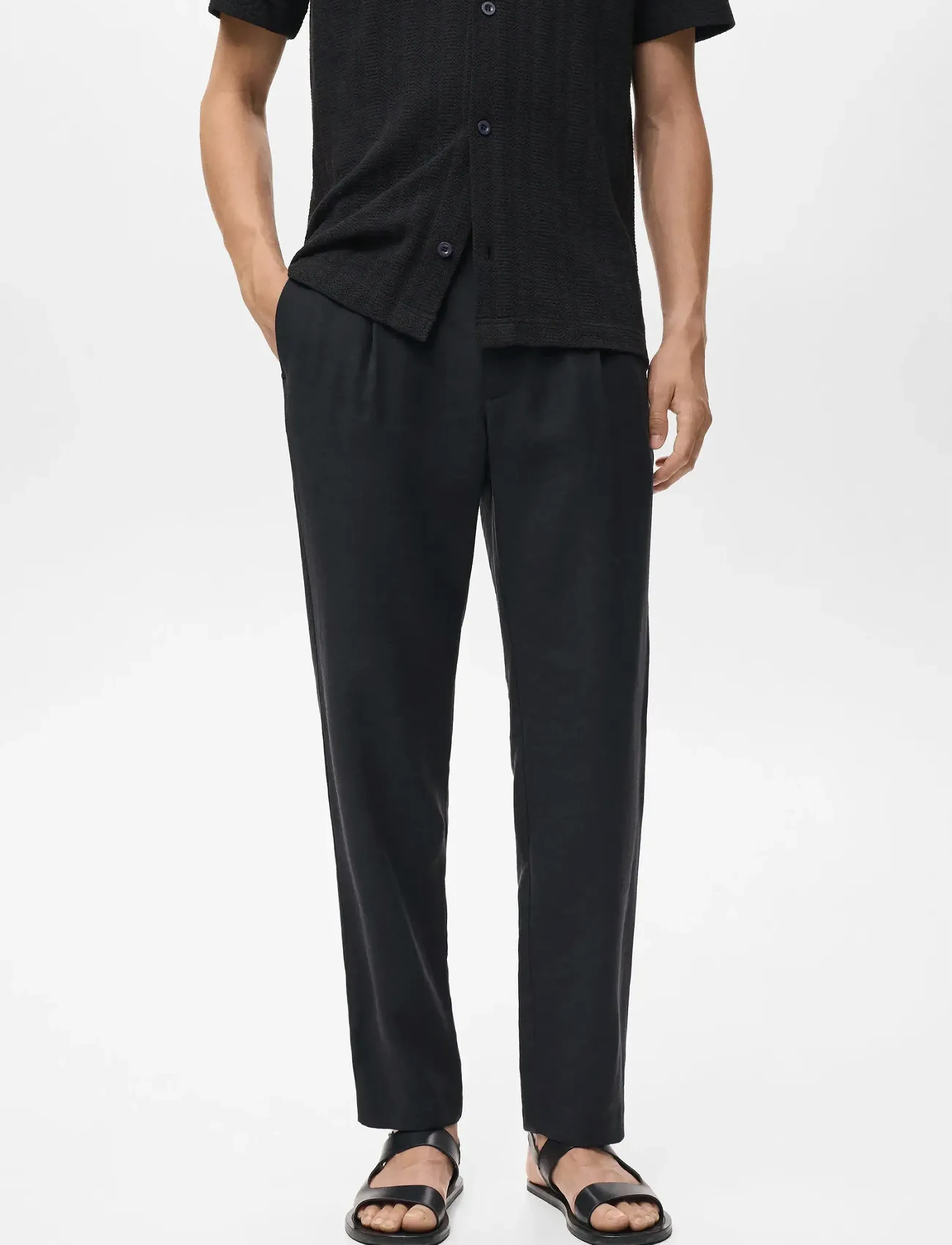 Mango Straight-Fit Pleated Trousers, Mænd, Straight-fit Plisserede Bukser, Sort, Str: 40