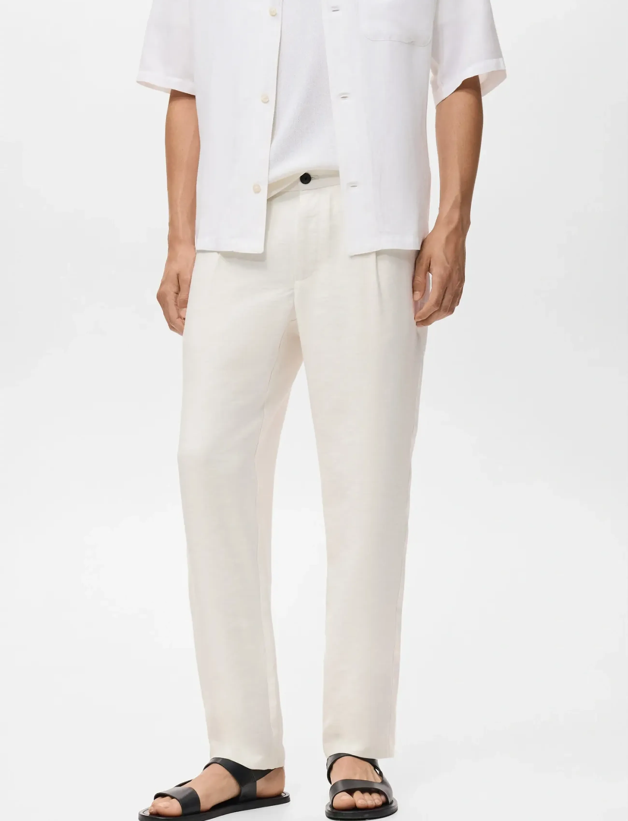 Mango Straight-fit pleated trousers - Byxor - NATURAL WHITE / white