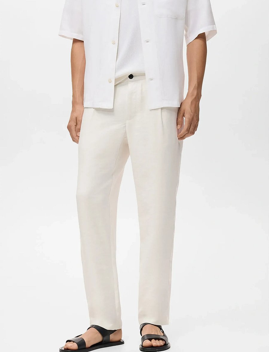 Mango - Straight-fit pleated trousers - casual byxor - natural white - 0