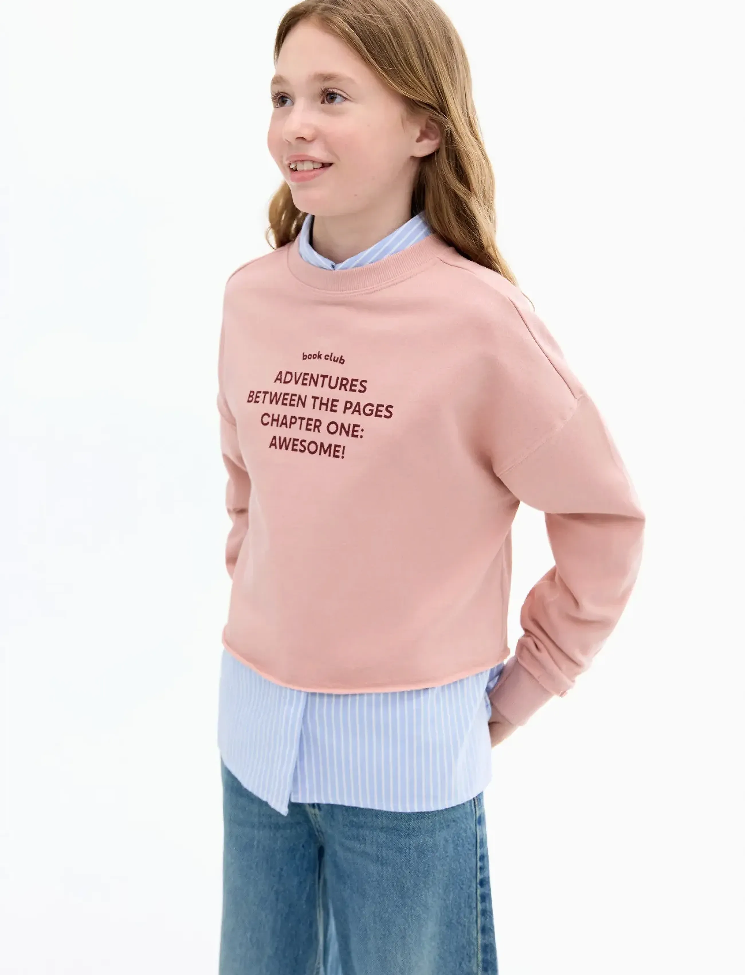 Mango Printed Message Sweatshirt, Børn, Kort Printet Sweatshirt, Pink, Str: 5-6