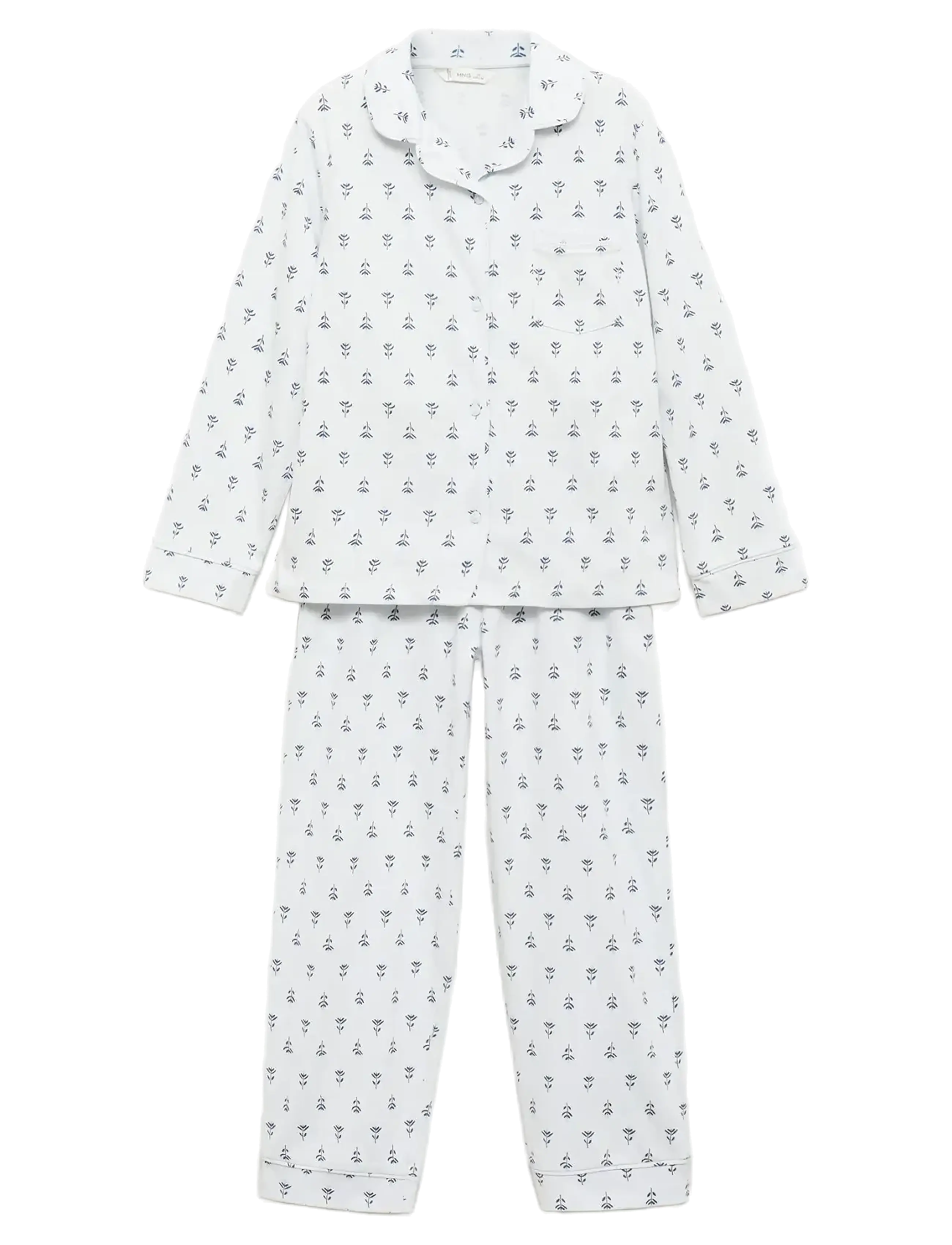 Mango Floral-Print Pyjamas, Børn, Blomstret Pyjamas, Blå, Str: 9-10
