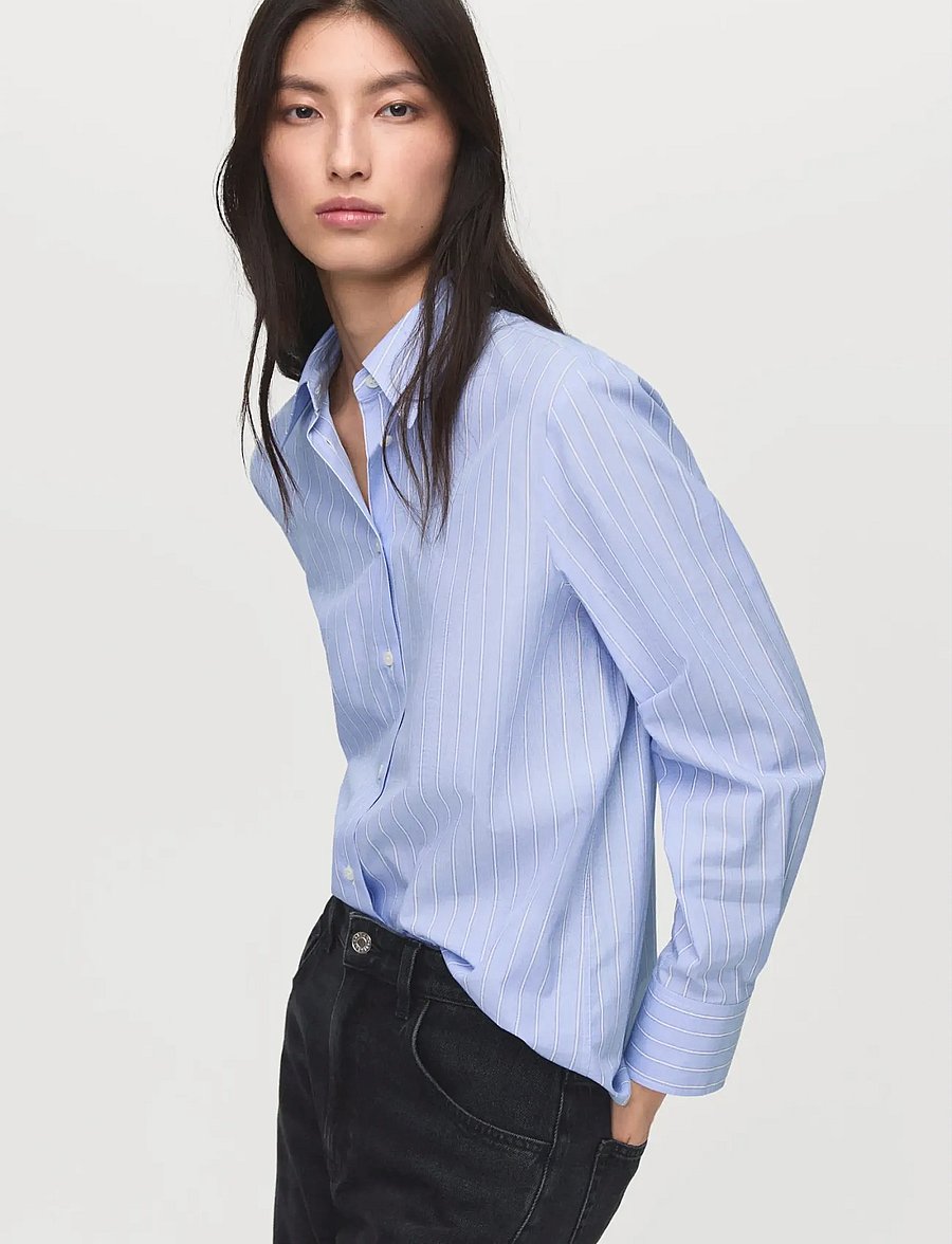 Mango - Cotton and lyocell blend straight shirt - langærmede skjorter - lt-pastel blue - 0