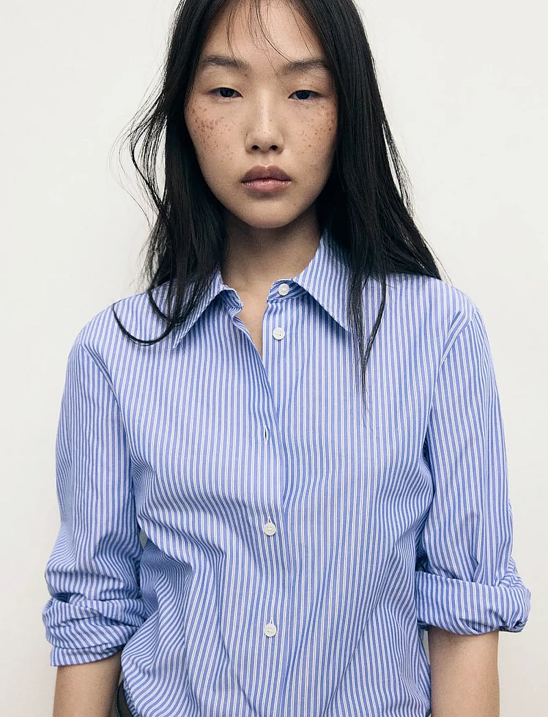 Mango - Cotton and lyocell blend straight shirt - medium blue - 0