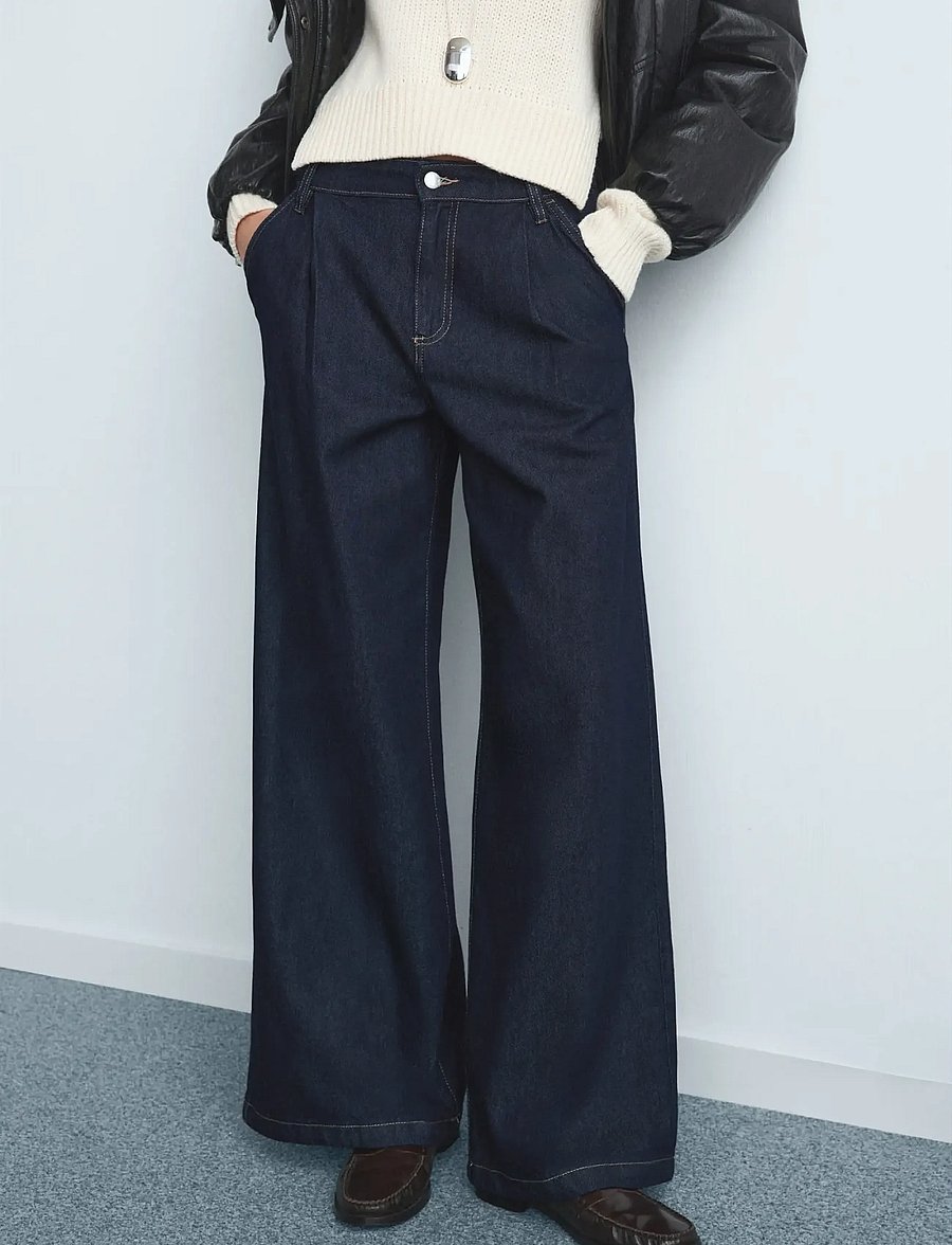 Mango - Wide leg pleated jeans - open blue - 0