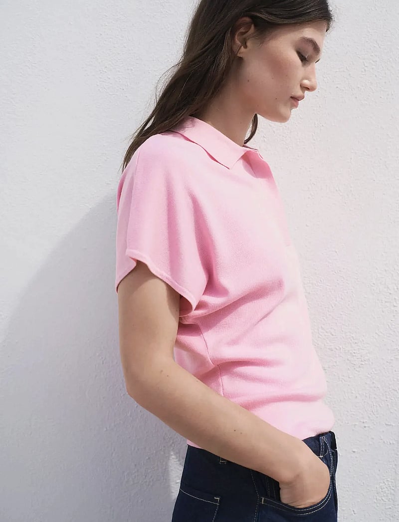 Mango - Short-sleeved polo-neck sweater - pikéer - pink - 0