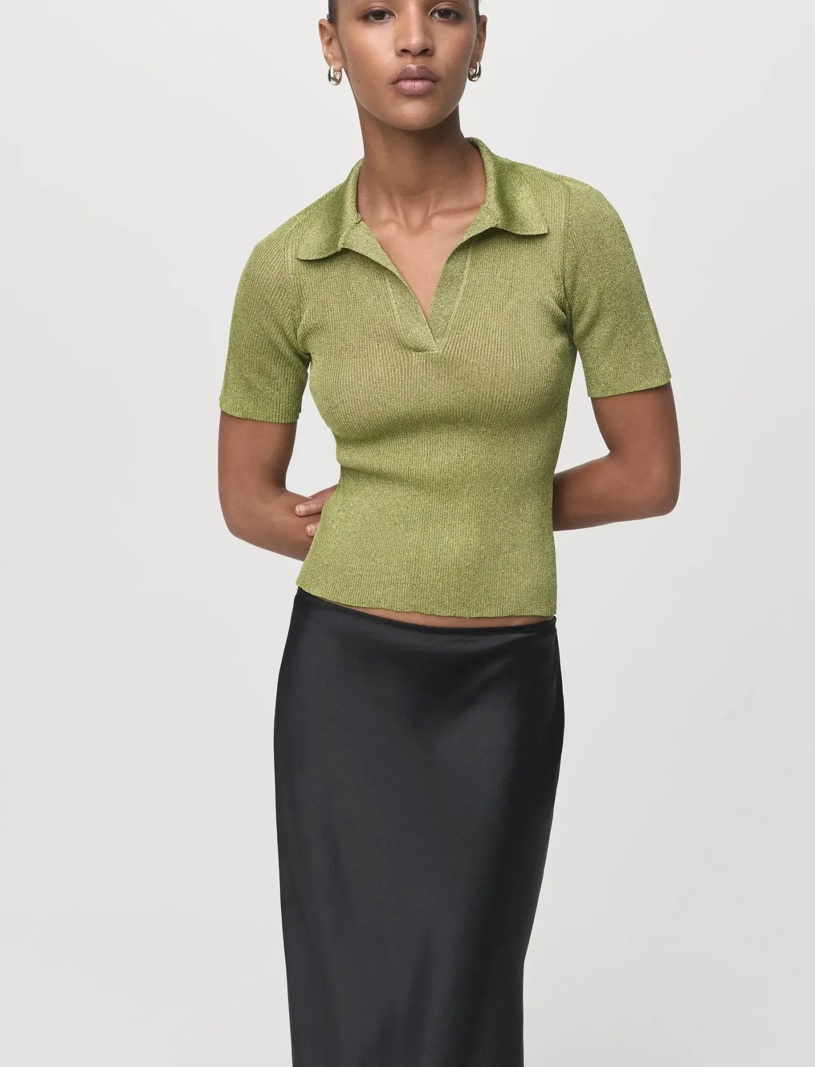 Mango Lurex Polo Neck Sweater, S, Knitwear, Grün - Jumpers, Frauen