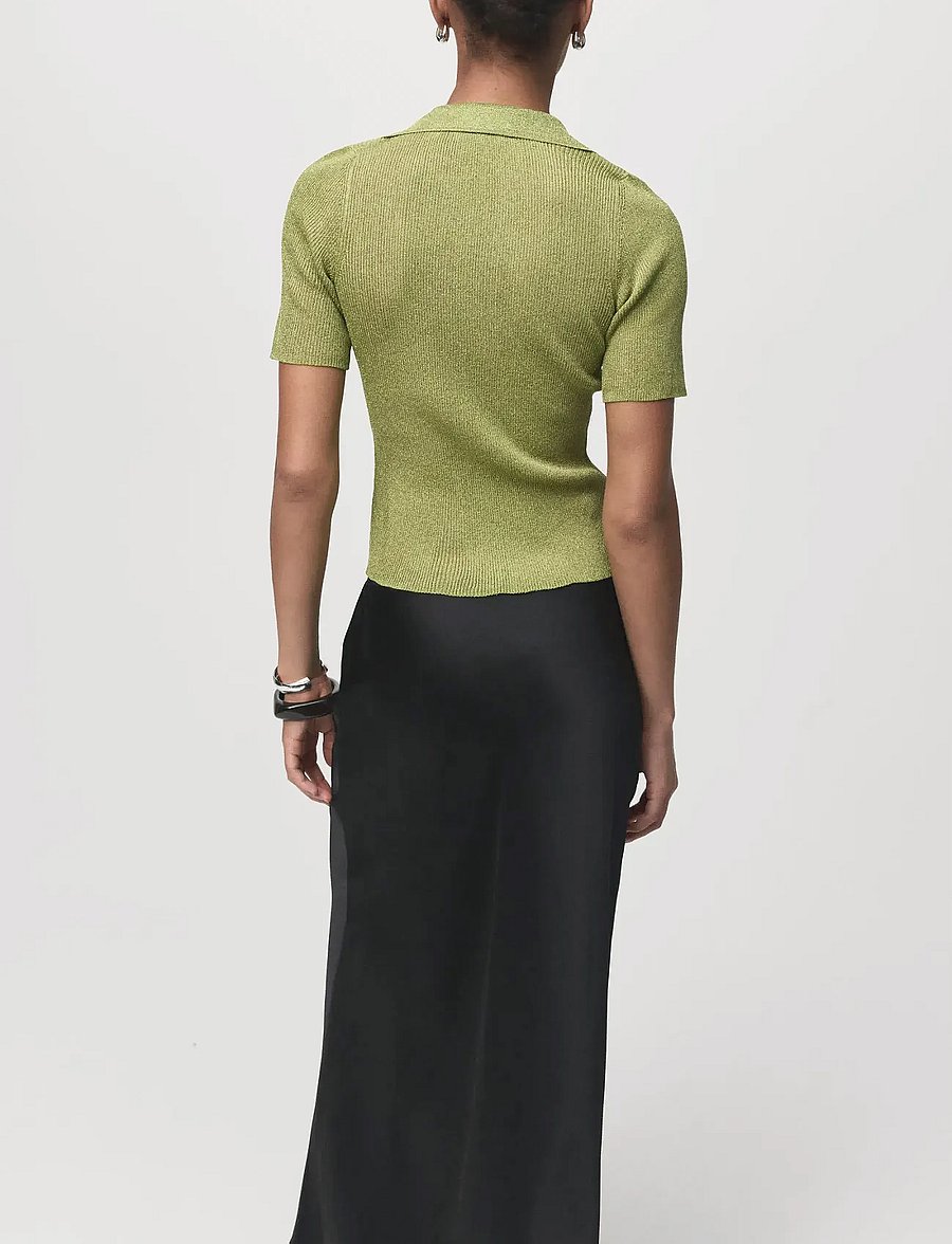 Mango - Lurex polo neck sweater - striktrøjer - green - 2