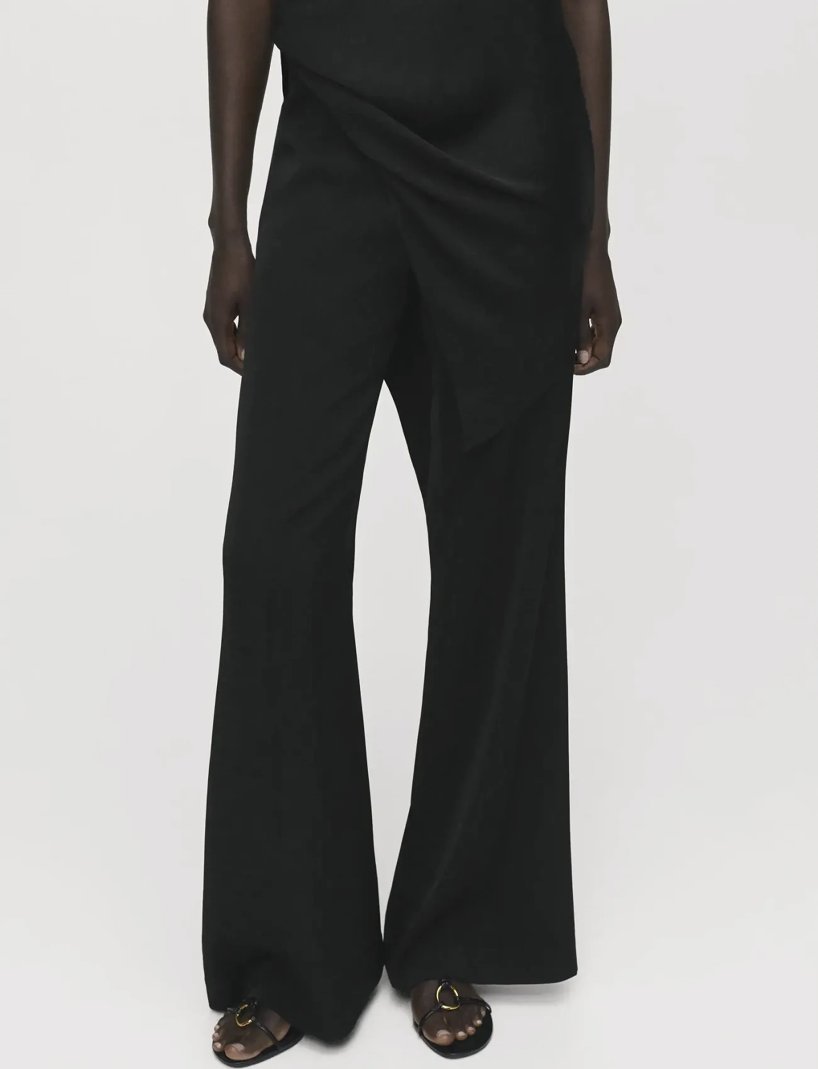 Mango Long Flared Trousers, 38, Black, Bukser > Flared, Dame