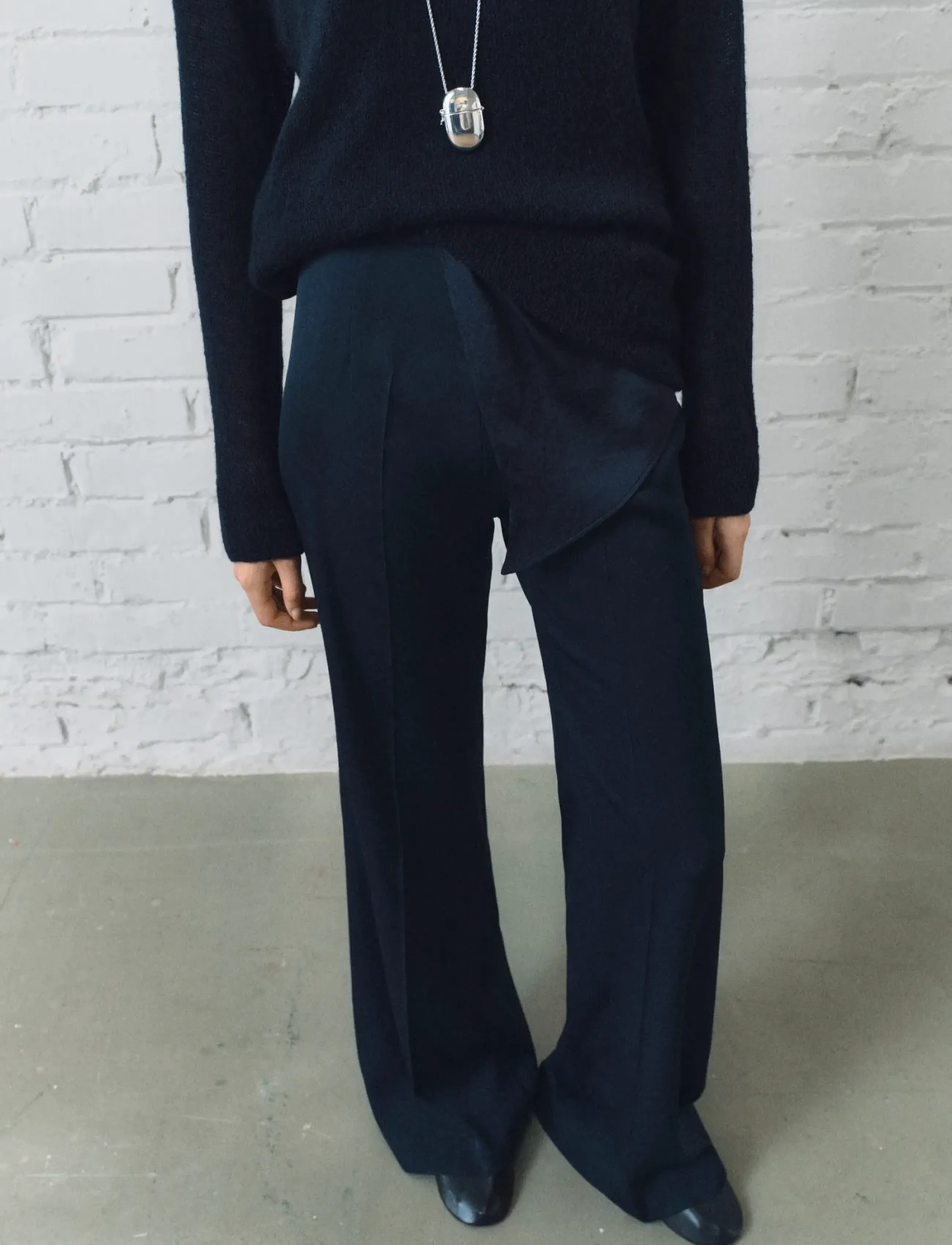 Mango Long flared trousers - Kläder - NAVY / navy