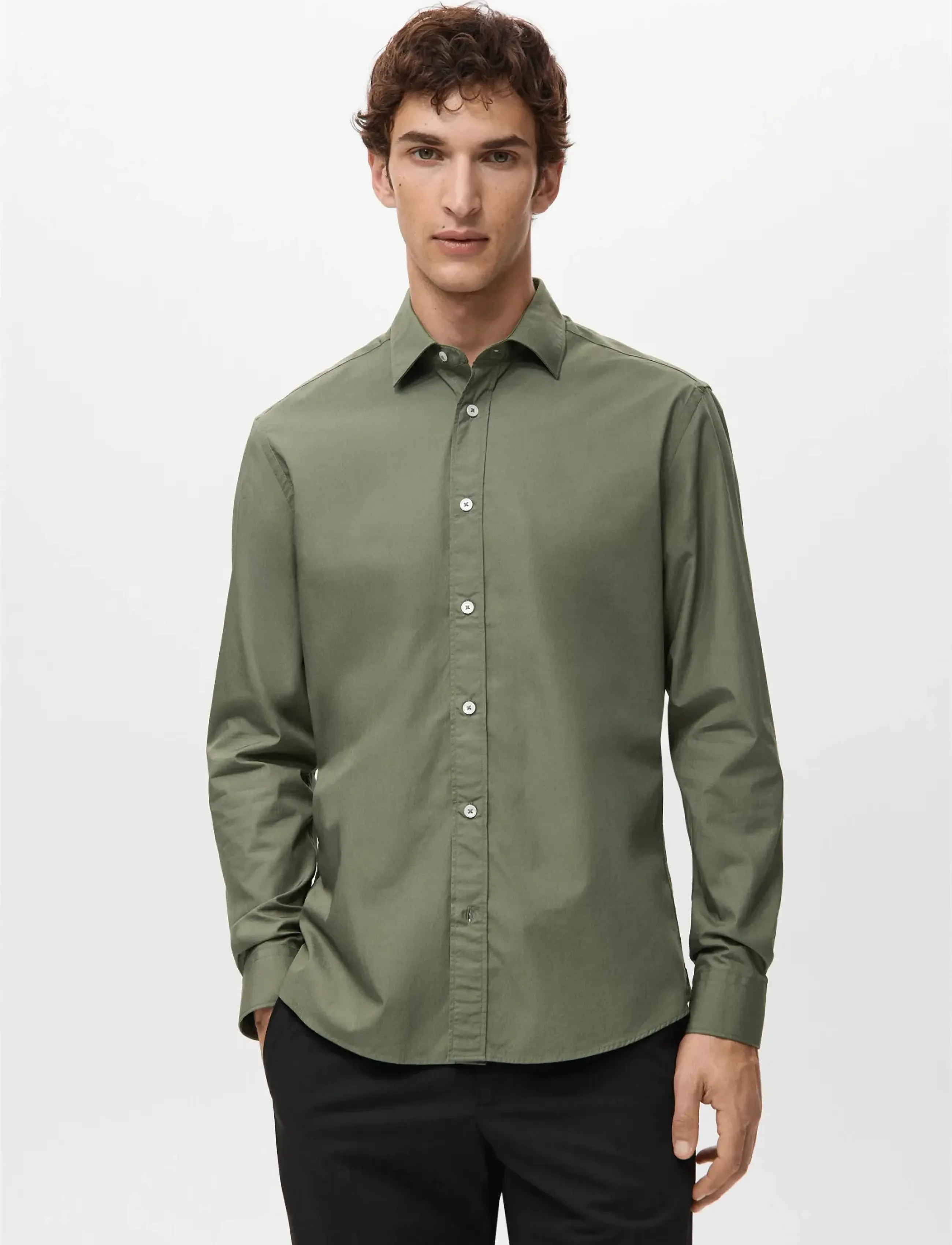 Mango Regular-fit 100% cotton shirt - Skjortor - BEIGE - KHAKI / khaki/green