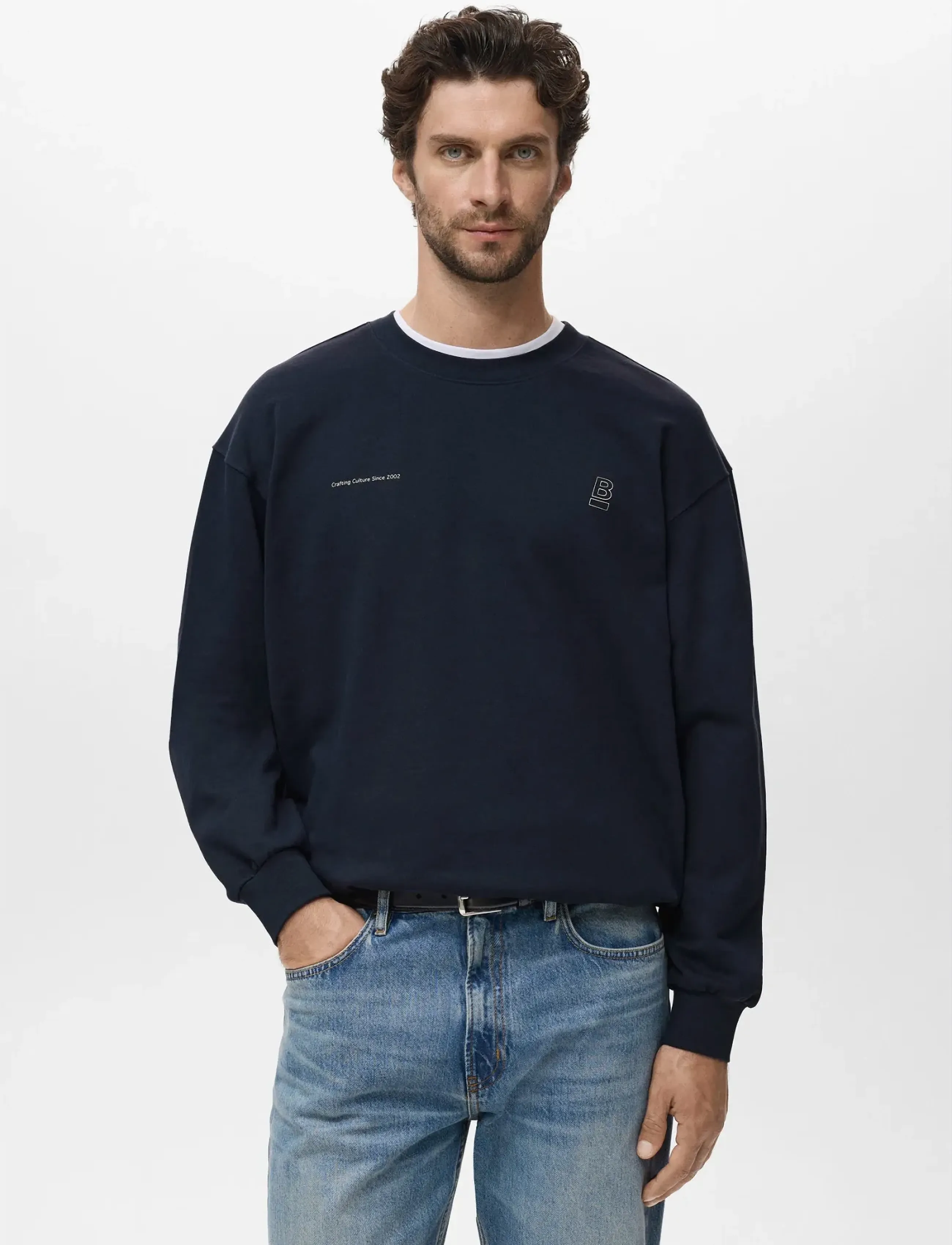Mango 100% Cotton Sweatshirt Text, XS, Blue, Sweatshirts & Hættetrøjer > Sweatshirts, Herre