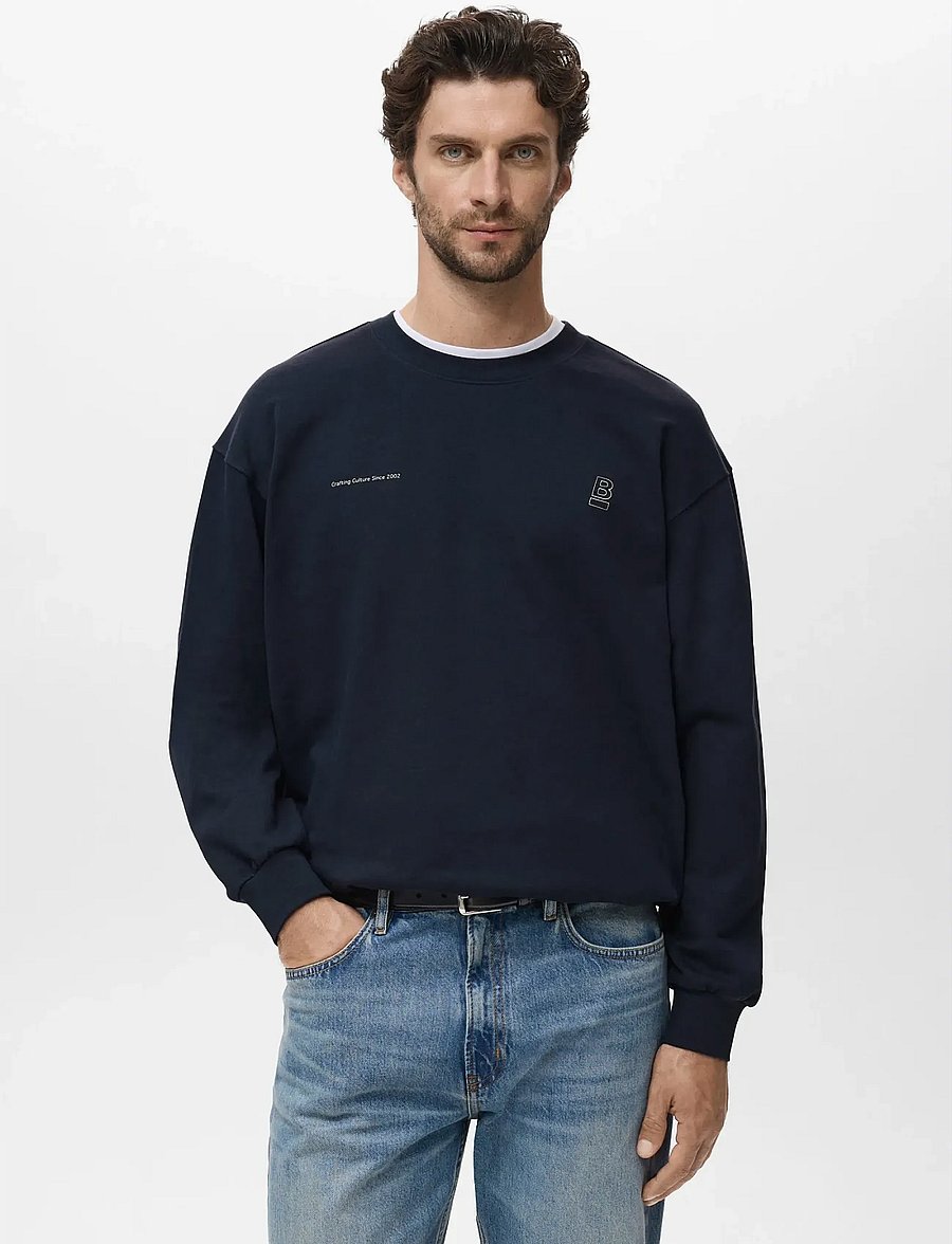 Mango - 100% cotton sweatshirt text - kollektioner - navy - 0