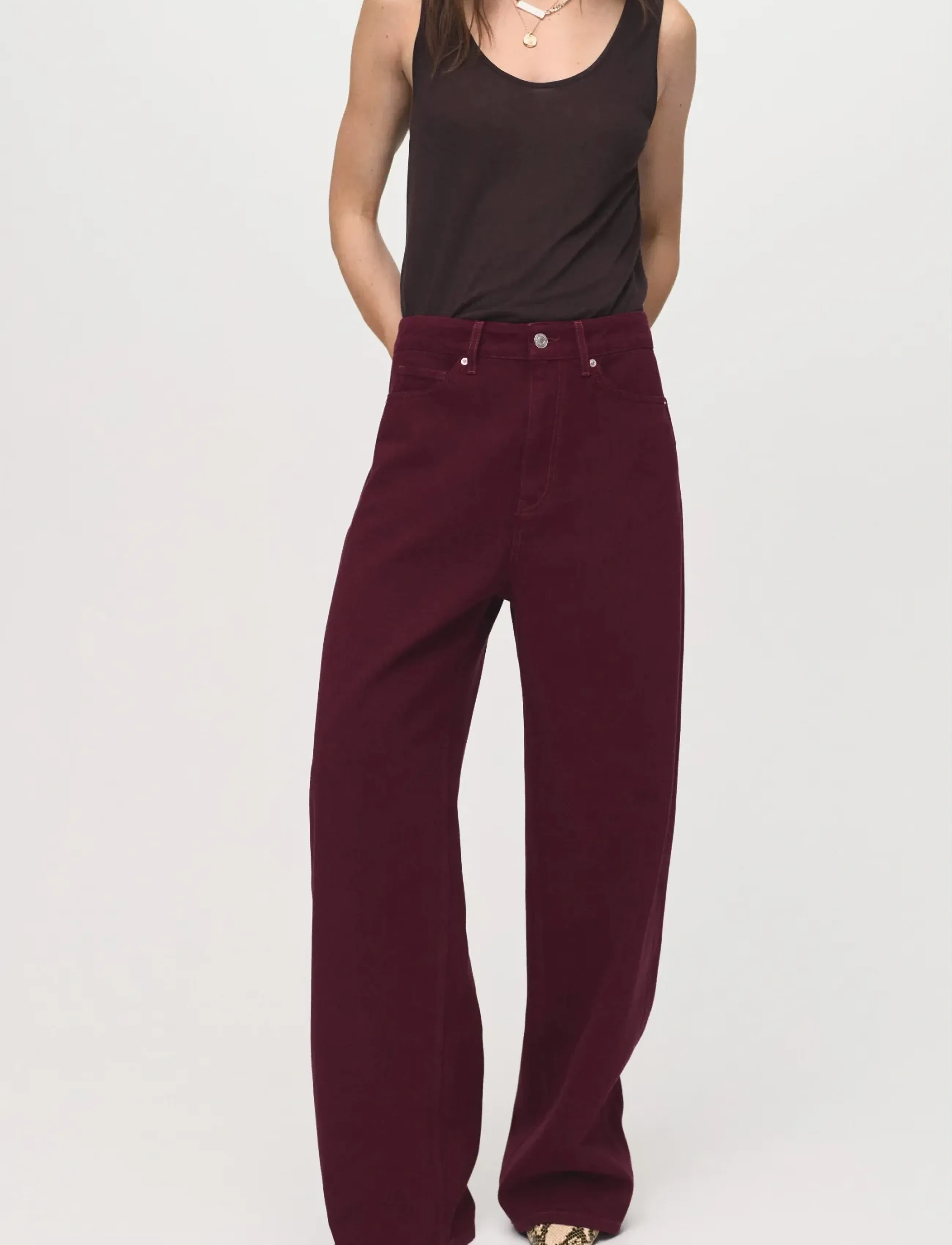 Mango High-waisted barrel jeans - Denimtøj - DARK RED / burgundy
