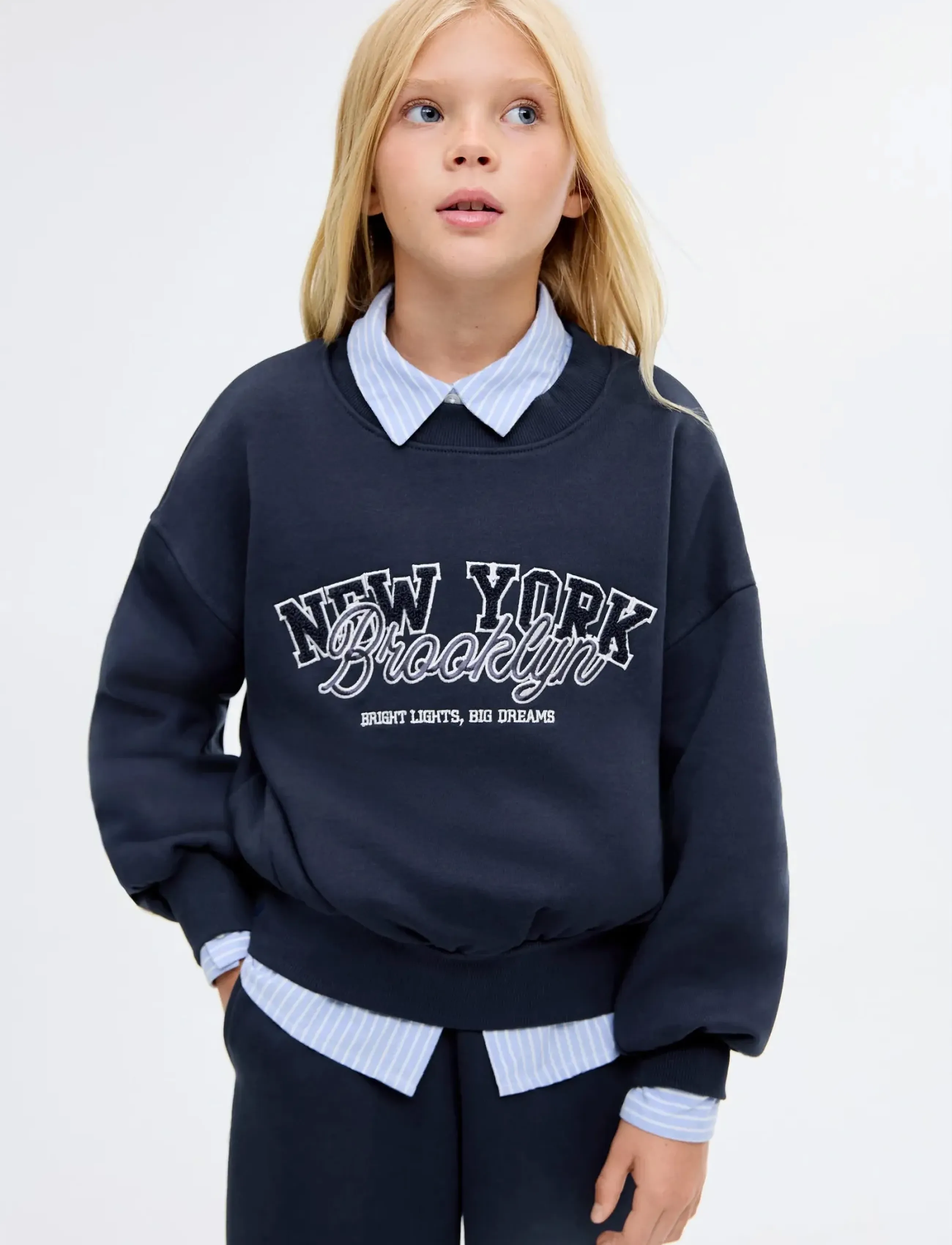 Mango Embroidered cotton sweatshirt - Overdele - NAVY / navy