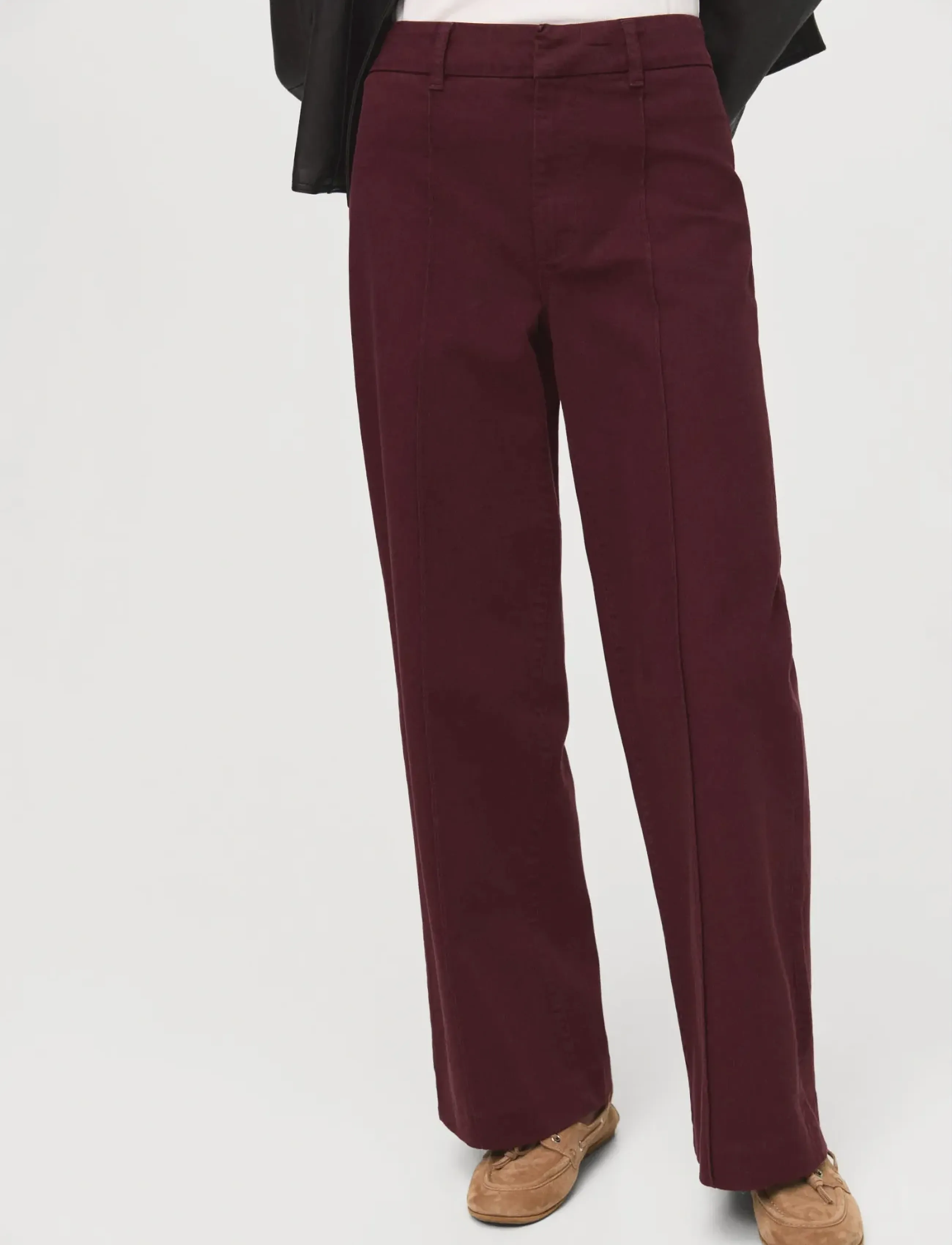 Mango High-waisted wide leg jeans with stitching - Vardagsstil - DARK RED / burgundy