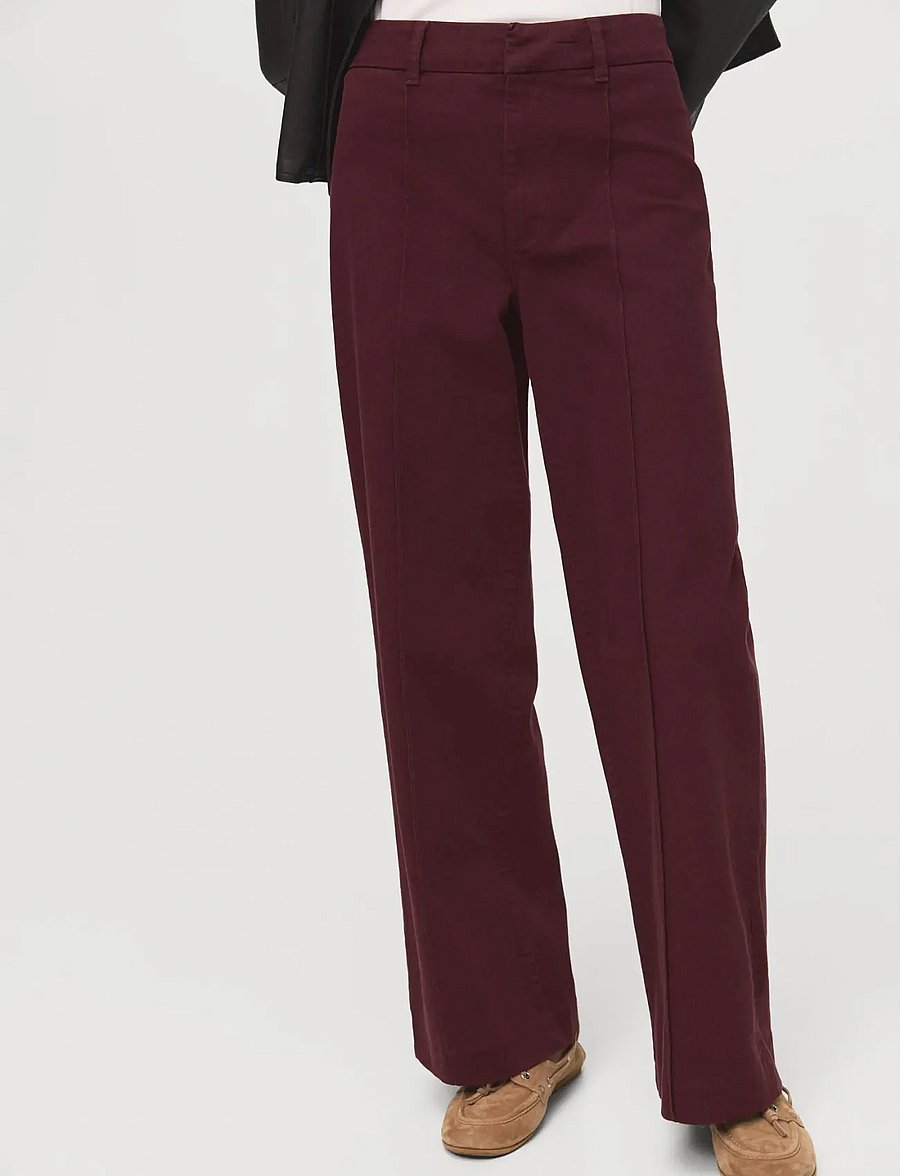 Mango - High-waisted wide leg jeans with stitching - hosen mit weitem bein - dark red - 0
