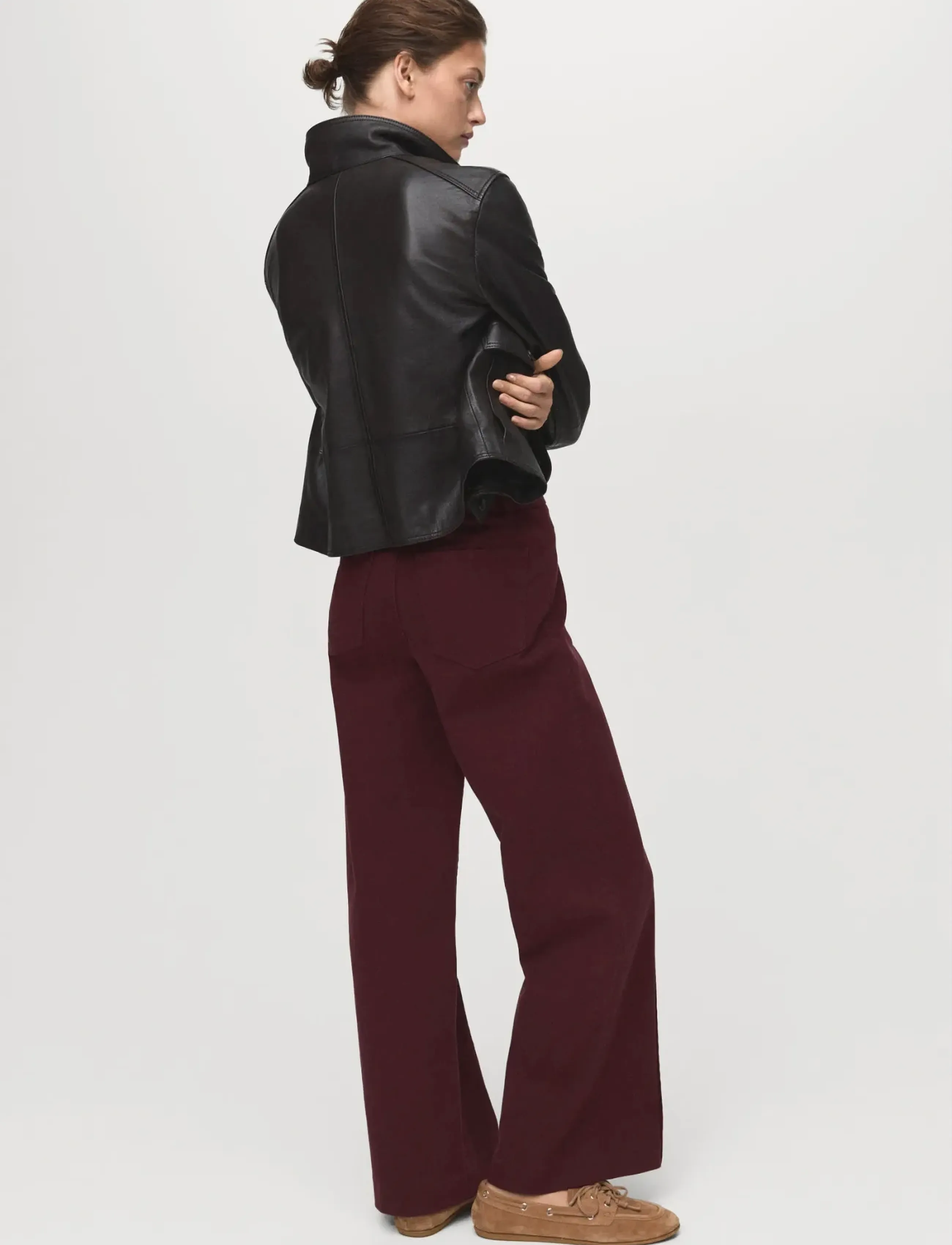 Mango - High-waisted wide leg jeans with stitching - madalaimad hinnad - dark red - 3