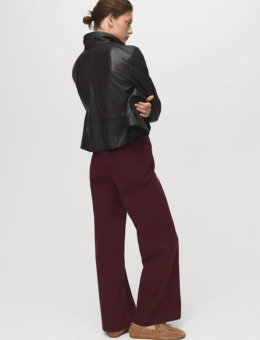 Mango - High-waisted wide leg jeans with stitching - hosen mit weitem bein - dark red - 3
