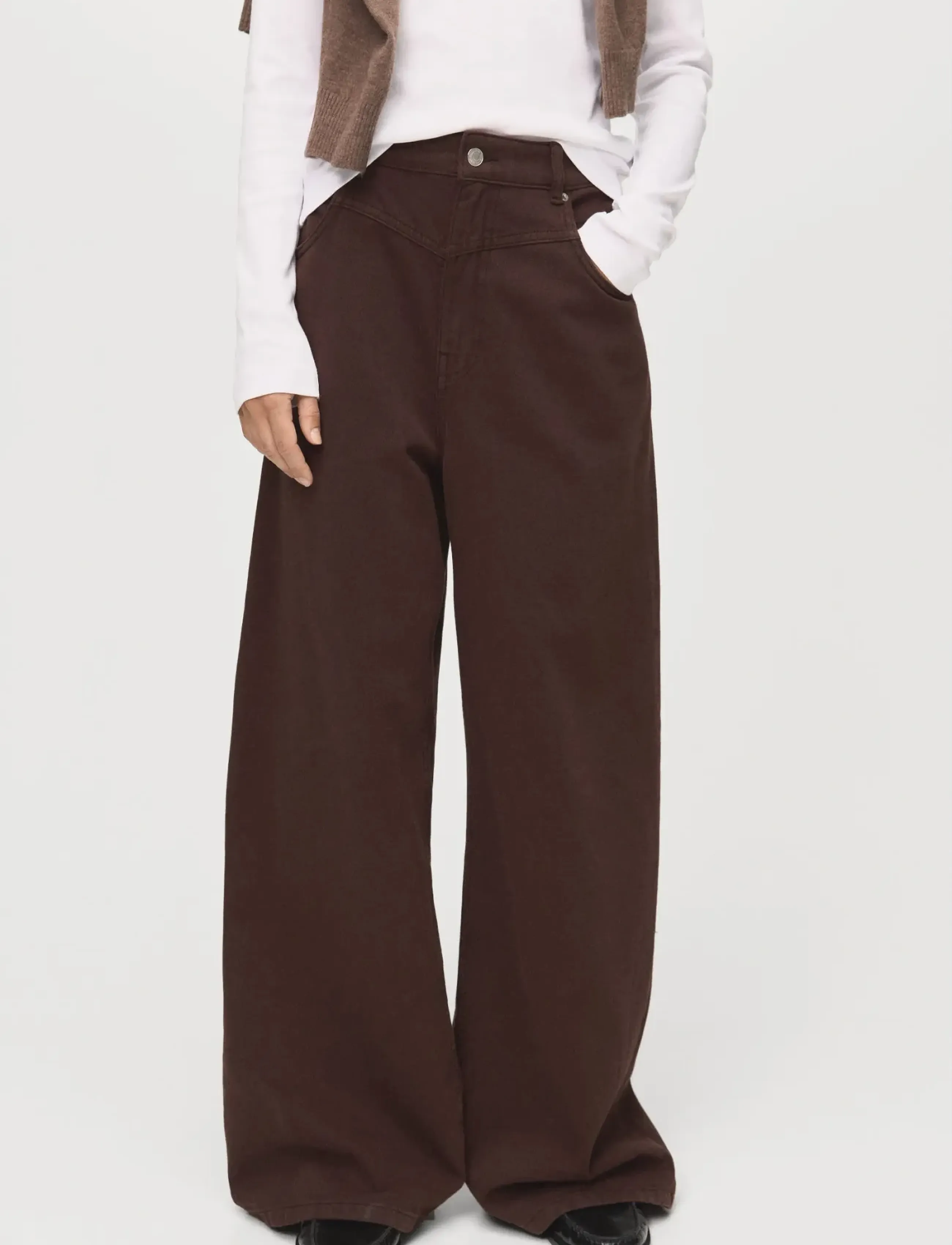 Mango Wide Leg Mid-Rise Loose-Fit Jeans, 44, Braun - Wide, Frauen