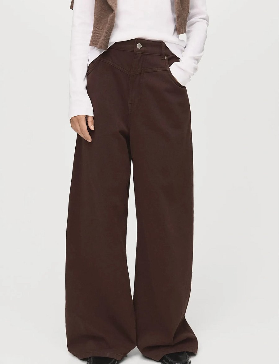 Mango - Wide leg mid-rise loose-fit jeans - brede jeans - dark brown - 0