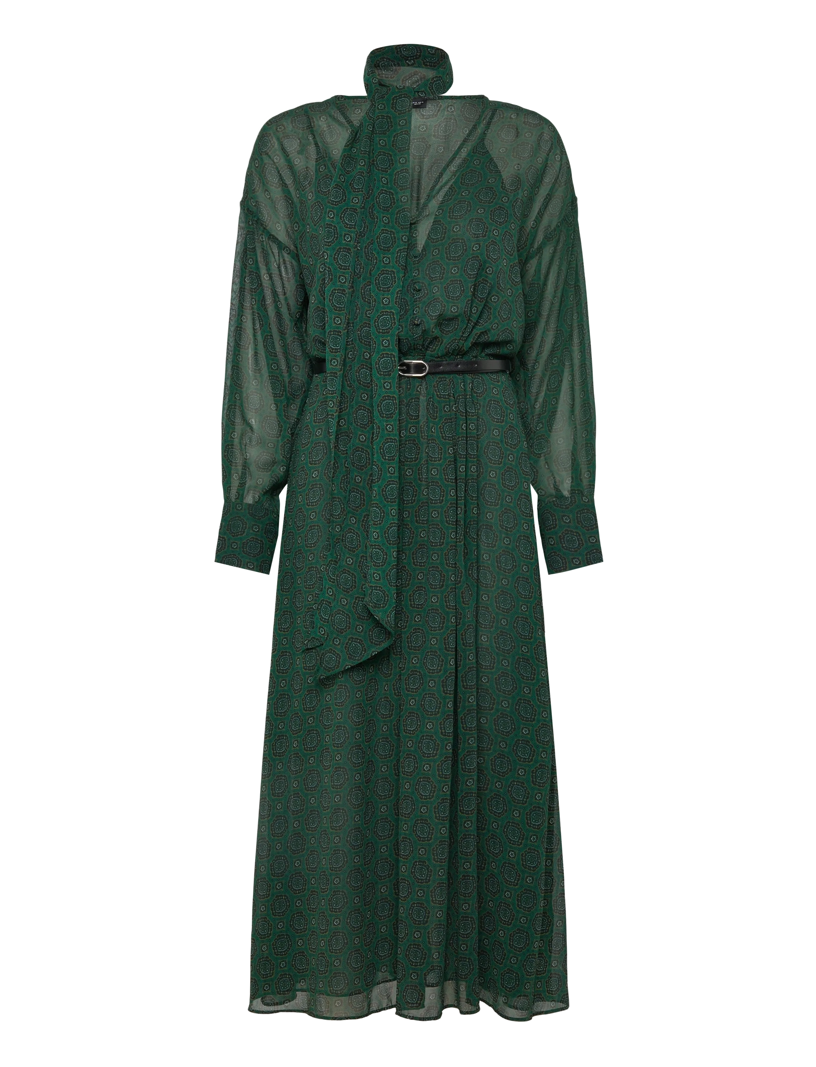 MANGO Printed Kleid With Foulard Grün - XS - Damen