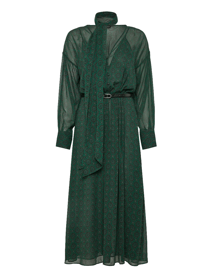 Mango - Printed dress with foulard - aftonklänningar - green - 1