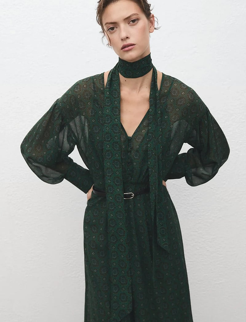 Mango - Printed dress with foulard - aftonklänningar - green - 0