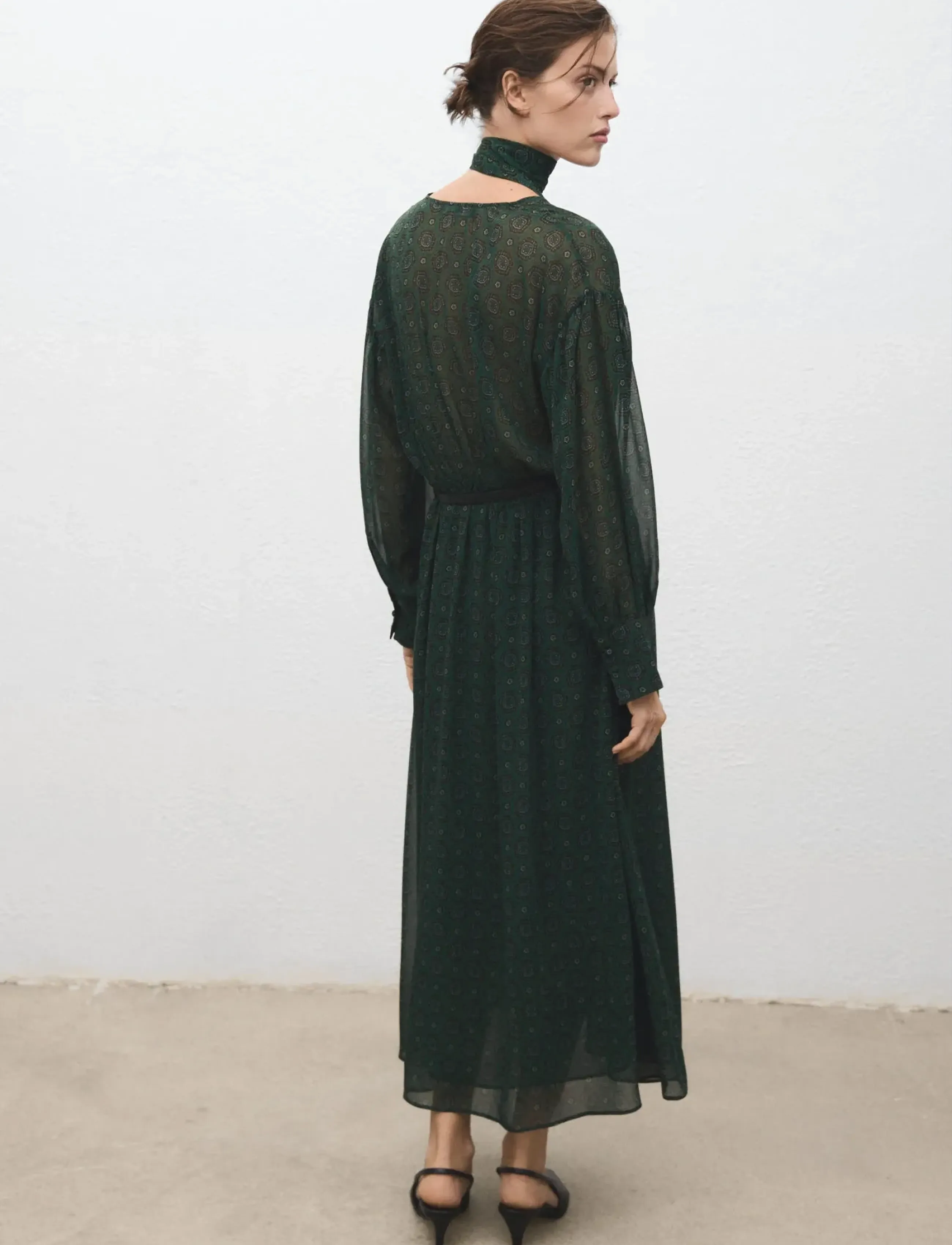 Mango - Printed dress with foulard - evening dresses - green - 4