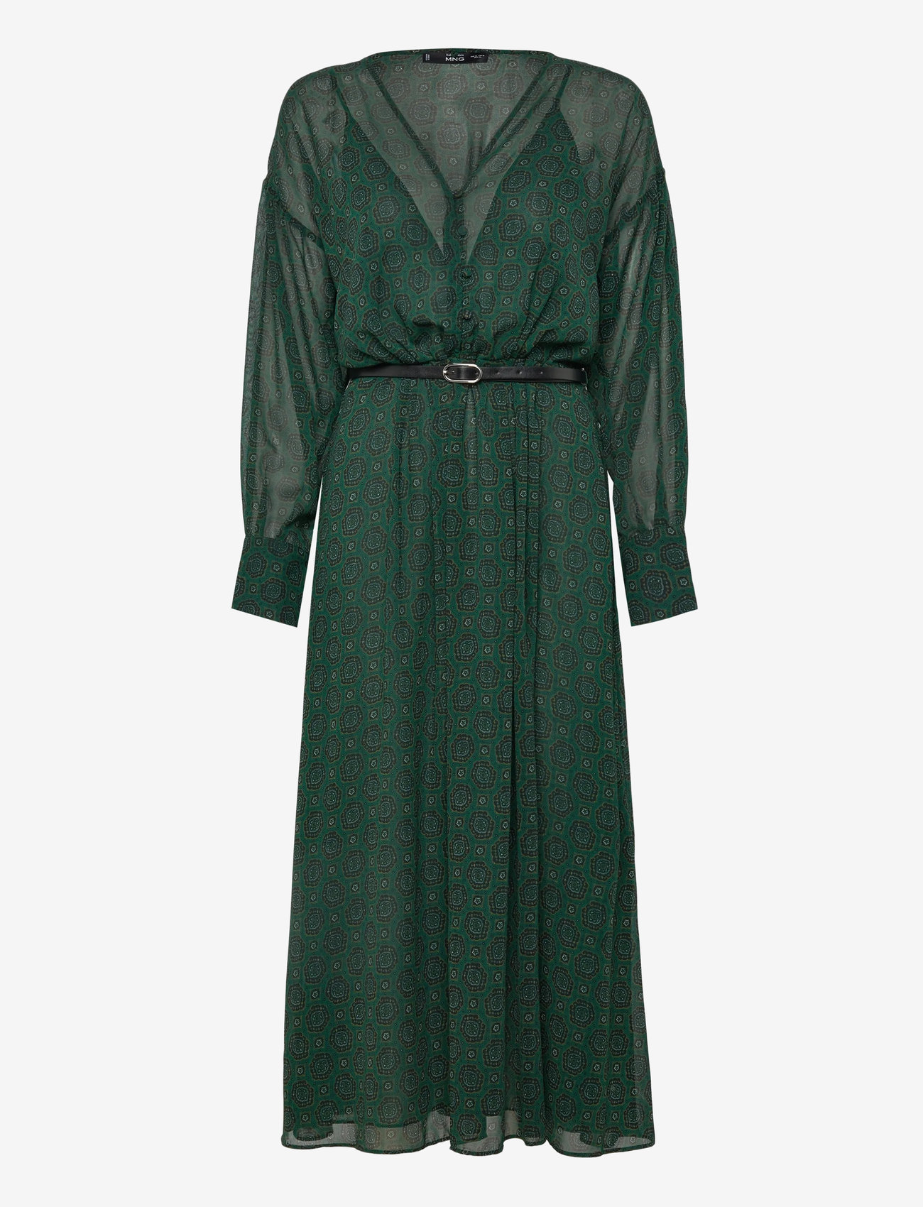 Mango - Printed dress with foulard - aftonklänningar - green - 3