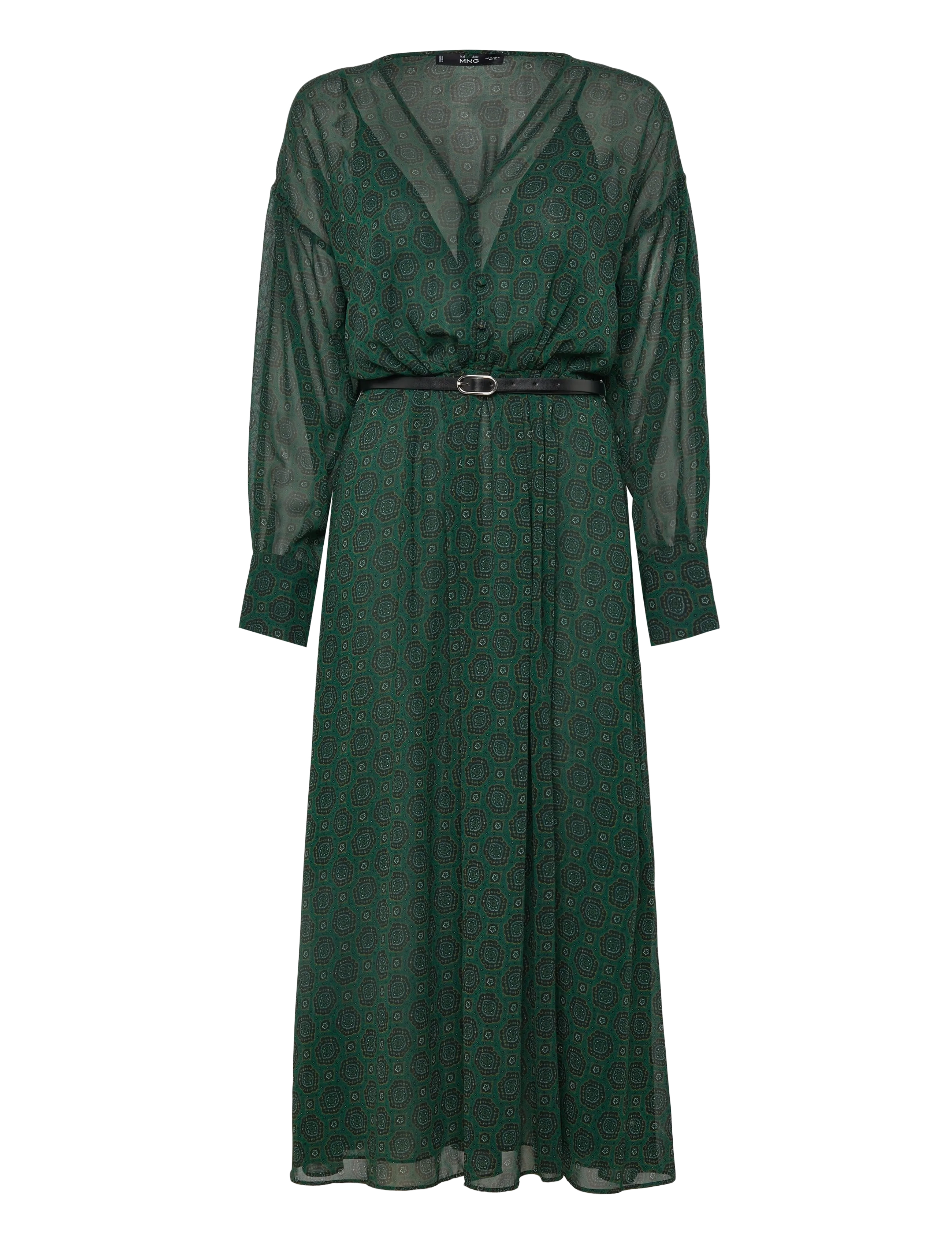 Mango - Printed dress with foulard - evening dresses - green - 3