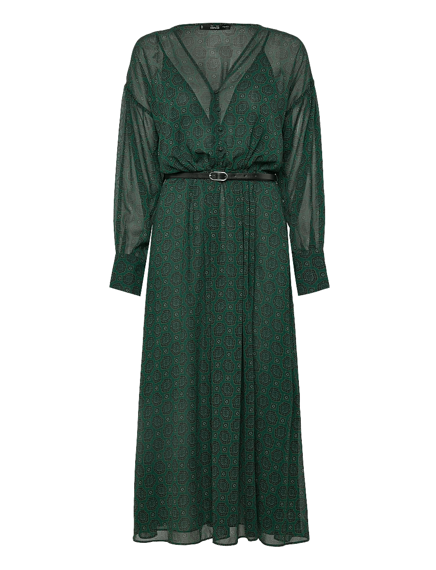 Mango - Printed dress with foulard - aftonklänningar - green - 3