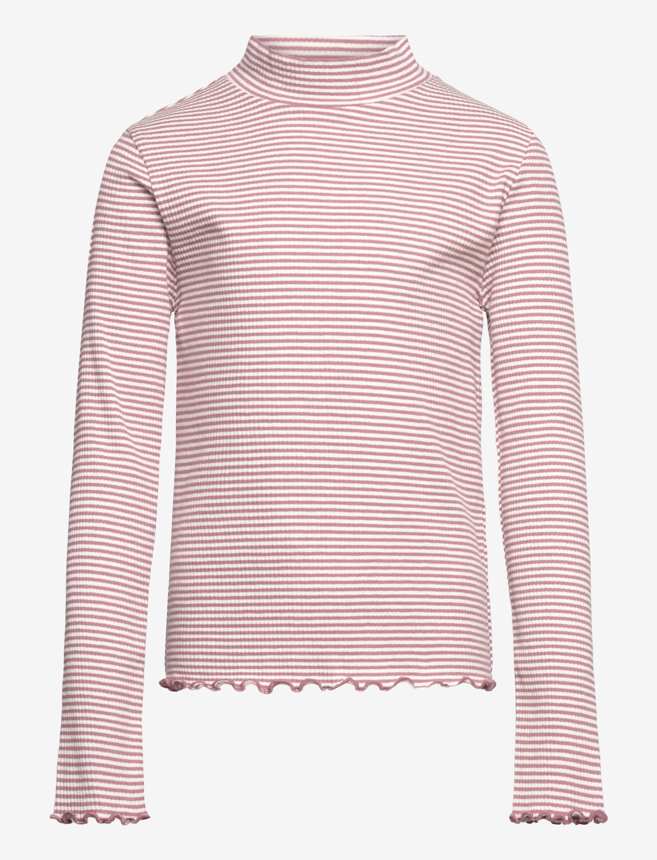 Mango - Scalloped hem striped t-shirt - langærmede t-shirts - pink - 1
